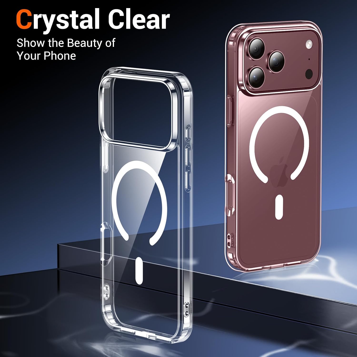 Detalle 1 de Temdan Clear iPhone 17 Pro Max Case with 9H Screen Protector, MagSafe-Compatible Magnetic Slim Case