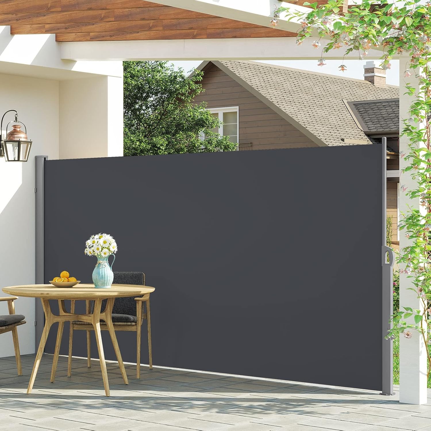 Detalle de LARMNEE Seitenmarkise mit Stahl-Kasten, ausziehbar 190 x 450 cm – Sichtschutz, Windschutz und Sonnenschutz in Anthrazit