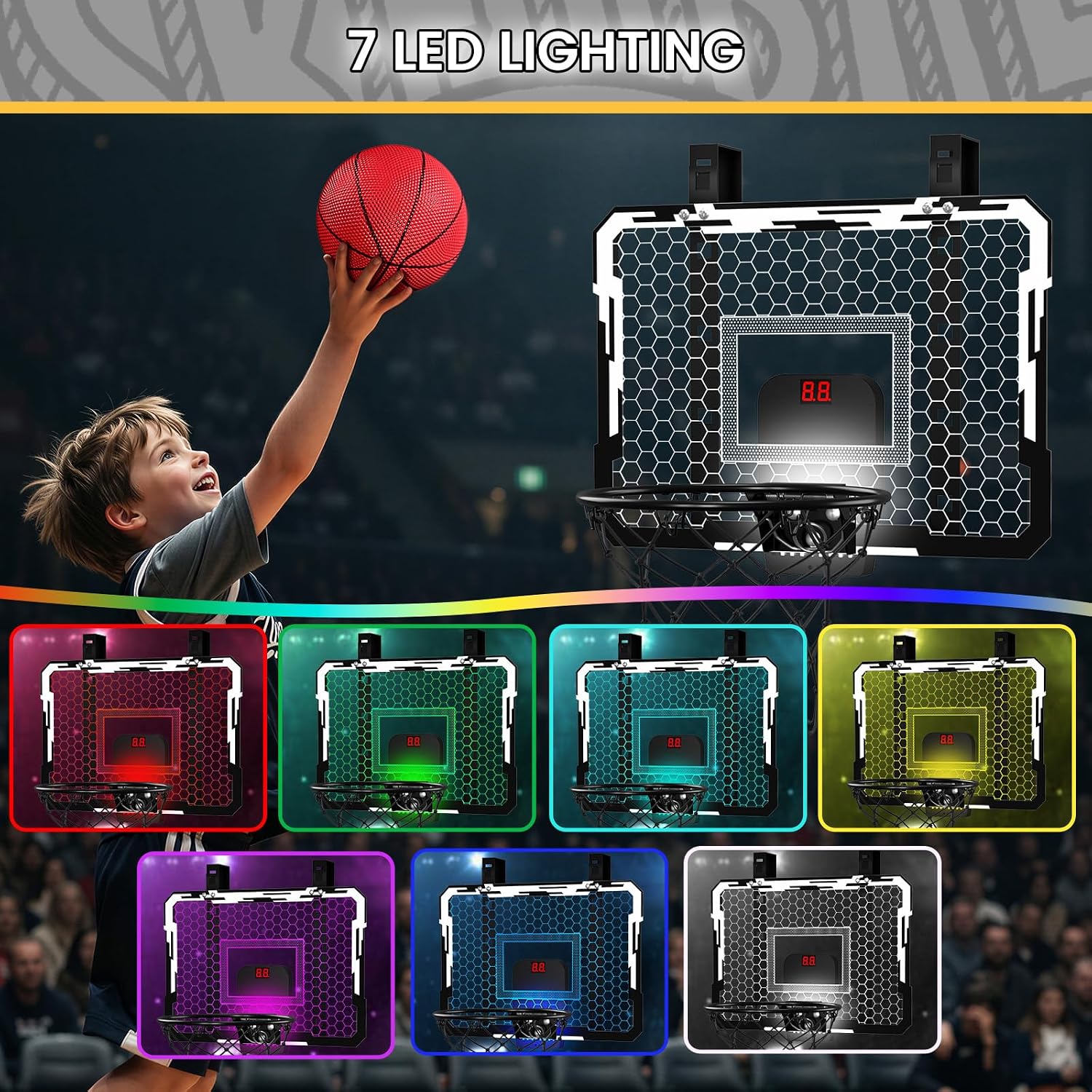 Detalle 2 de QDRAGON Indoor Mini Basketball Hoop 7-LED