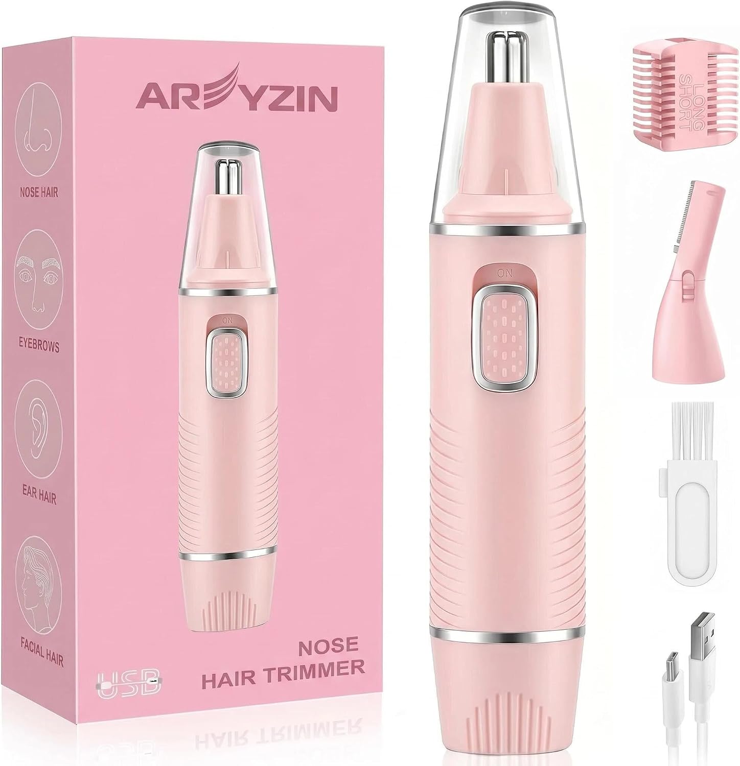 Detalle de AREYZIN M240PK 2-in-1 Nose and Facial Hair Trimmer, USB-C, IPX7