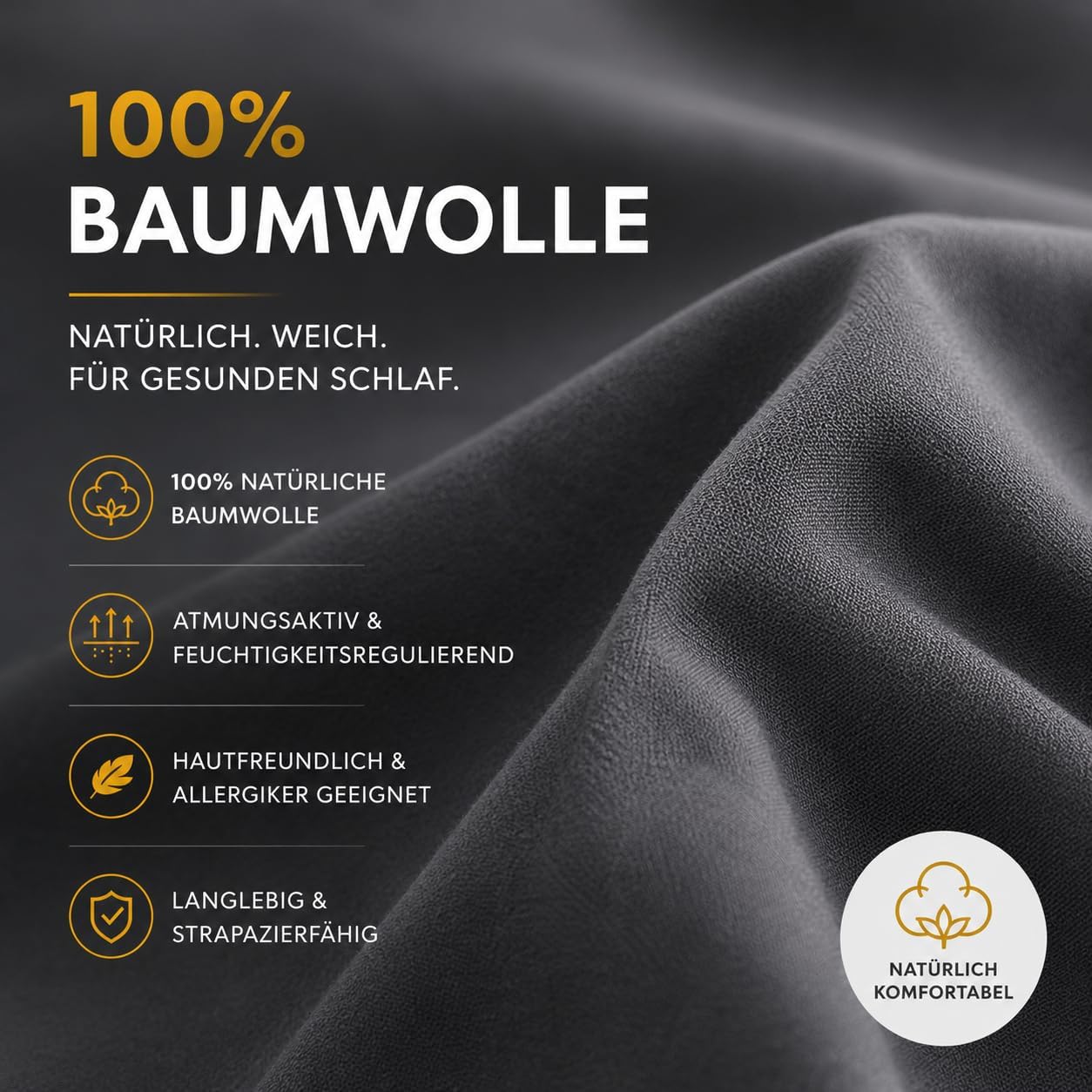 Detalle de Sleeptime Bettwäsche 140x220 (2-teilig) aus 100% Baumwolle mit Kissenbezug 60x70 – Anthrazit Grau