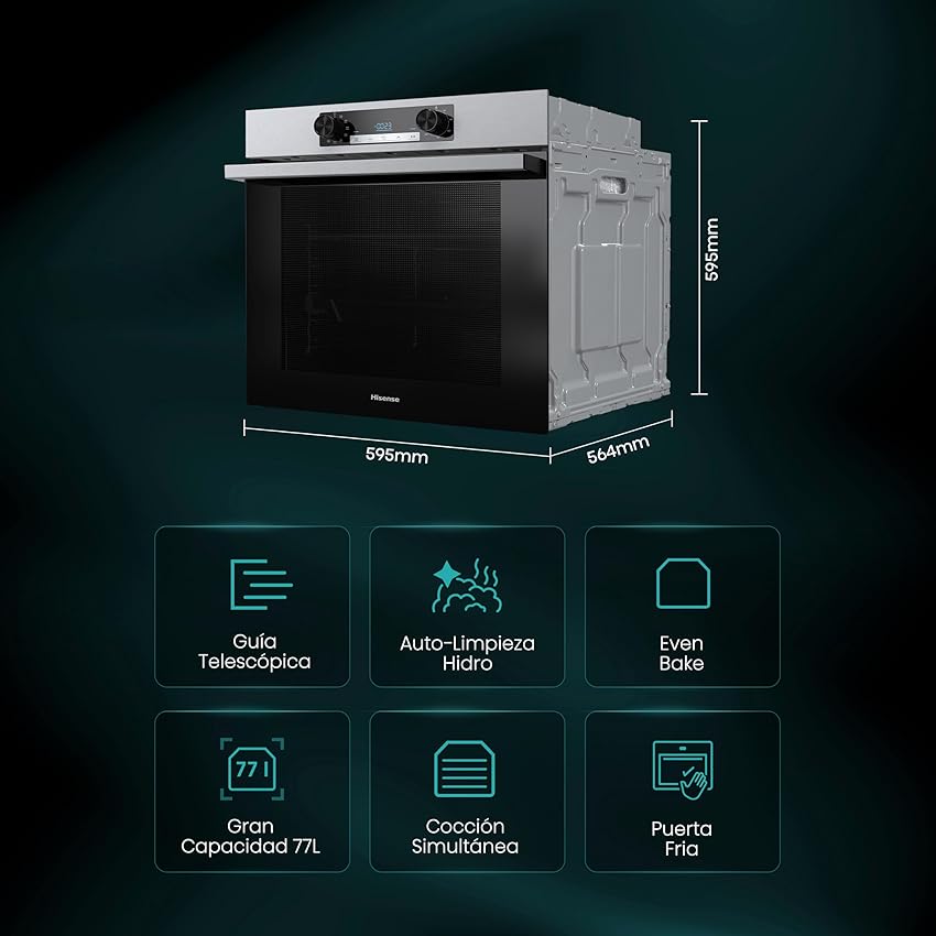 Detalle 2 de Hisense BI62216AXE2 horno hidrolítico 77L con guía telescópica