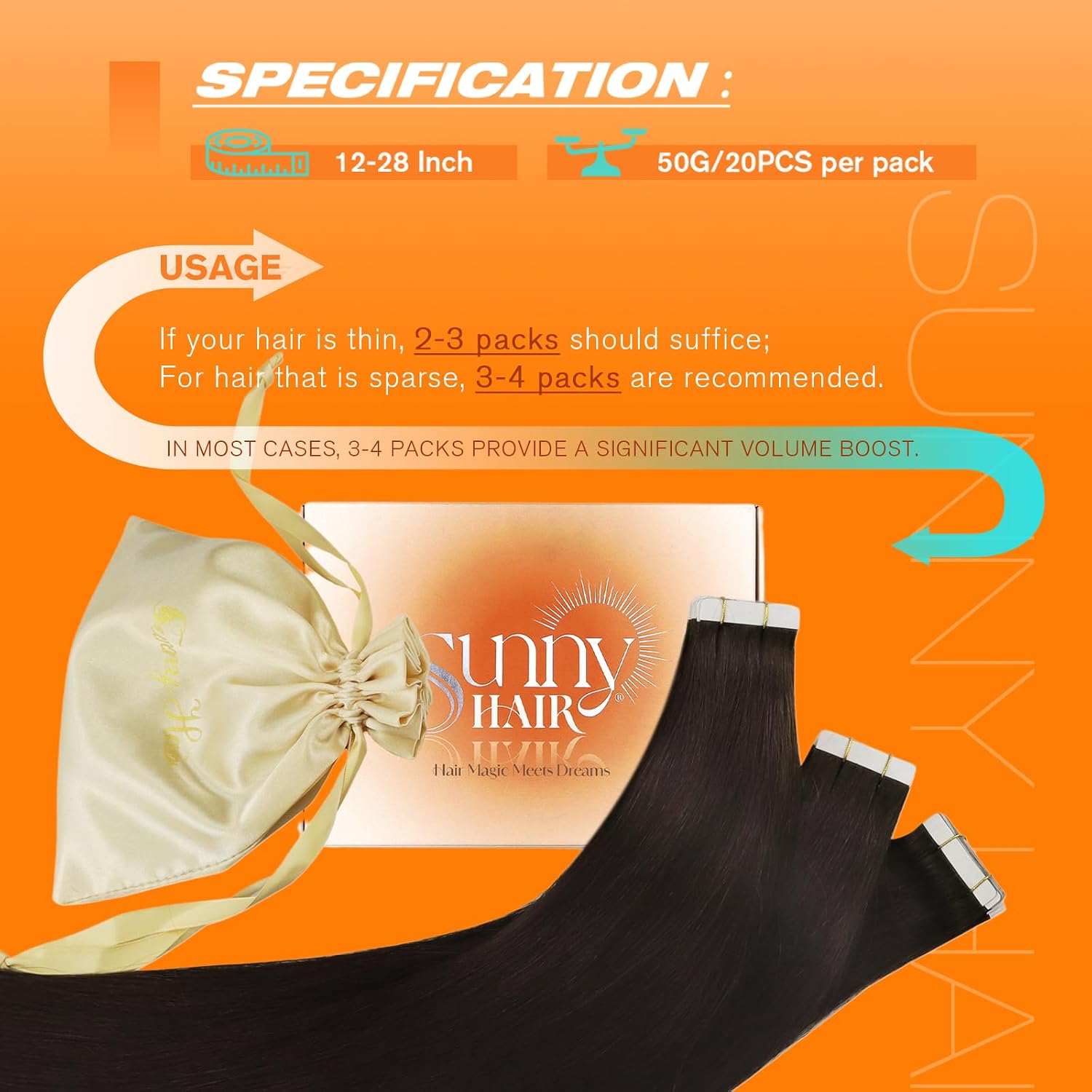 Thumbnail 4 de Sunny Hair Tape in Extensions 18 inch 20pcs 50g