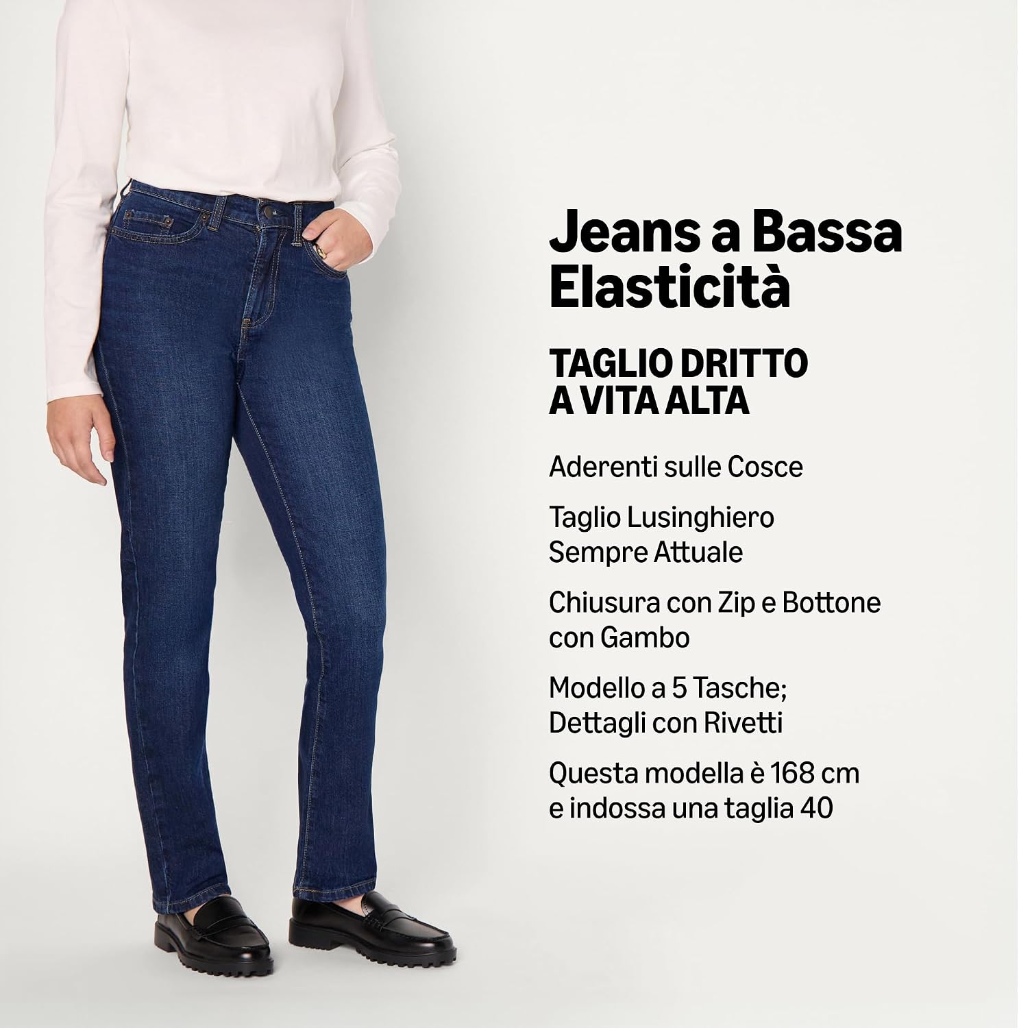 Detalle 2 de Amazon Essentials Jeans Vita Alta a Gamba Dritta Donna – Lavaggio Ombré Scuro, 40