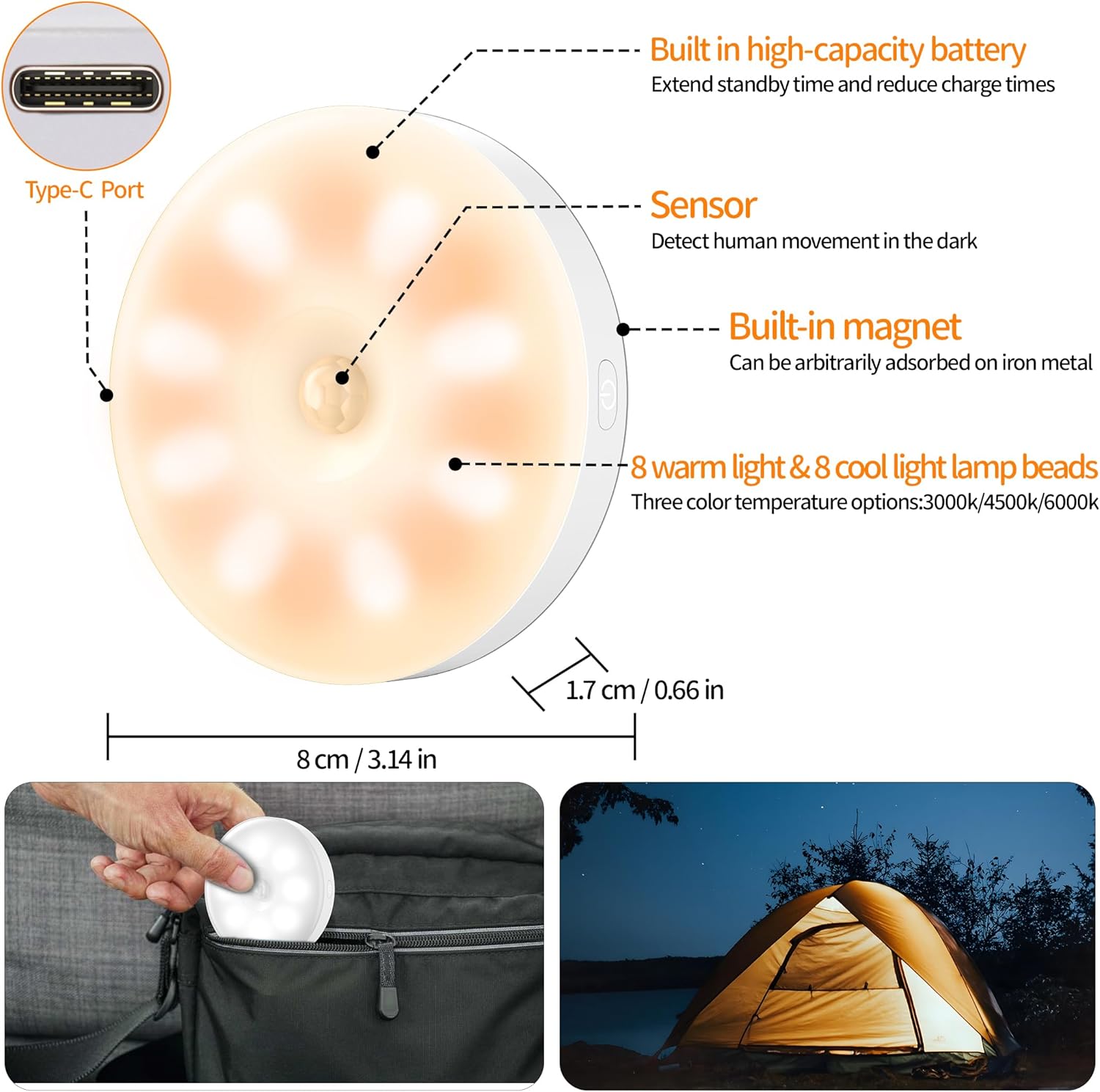 Thumbnail 2 de daphomeu lot de 6 lampes veilleuse à détecteur de mouvement intérieur USB (couloir, cuisine, escaliers, chambre)
