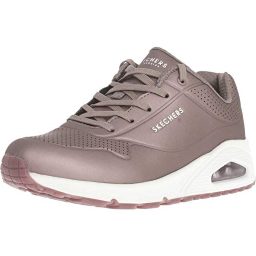 Detalle de Skechers Uno-Rose Bold Sneaker Damen – Silber (Pewter Duraleather Pew), Größe 36 EU