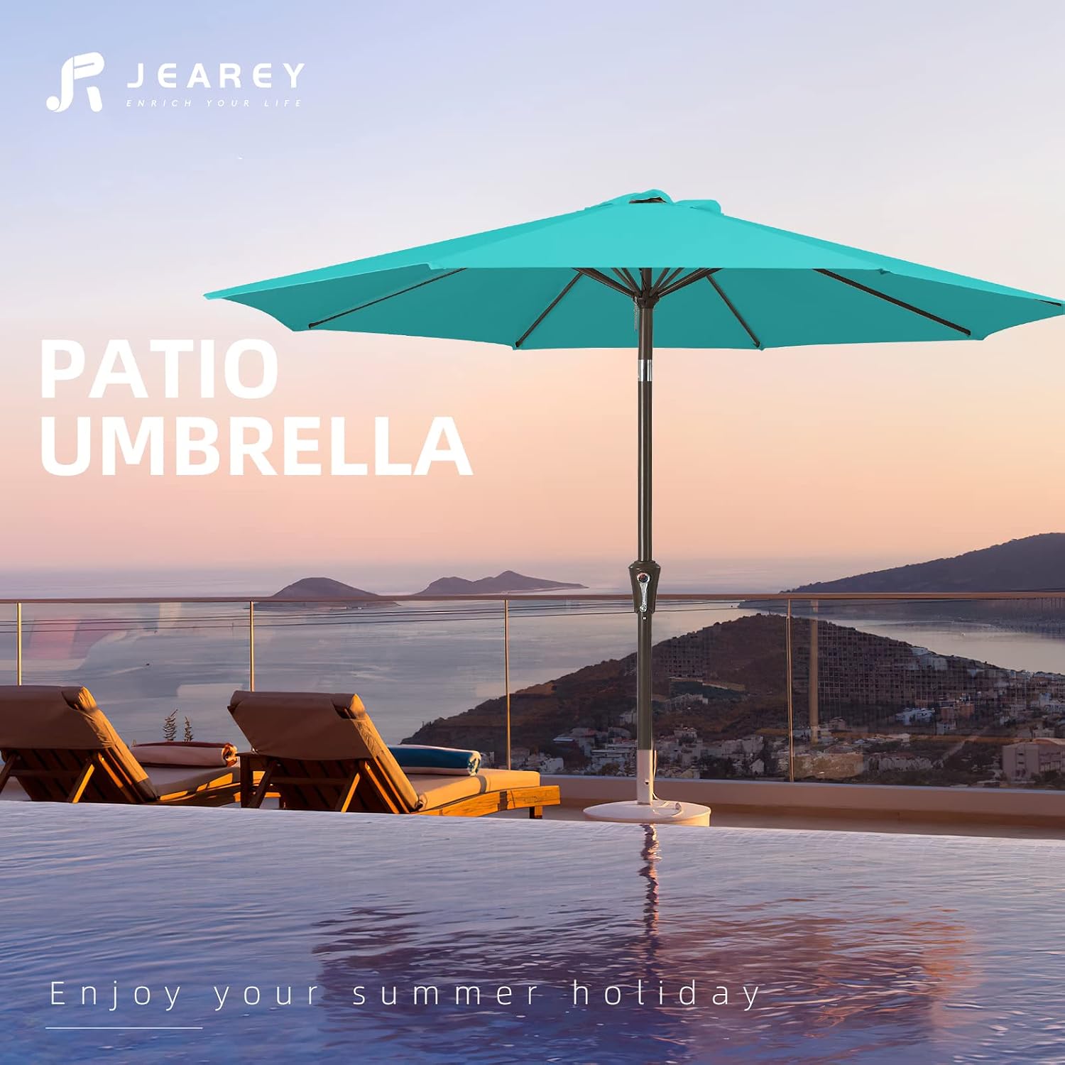Thumbnail 6 de JEAREY 9FT Outdoor Patio Umbrella, Peacock Blue, Crank and Tilt