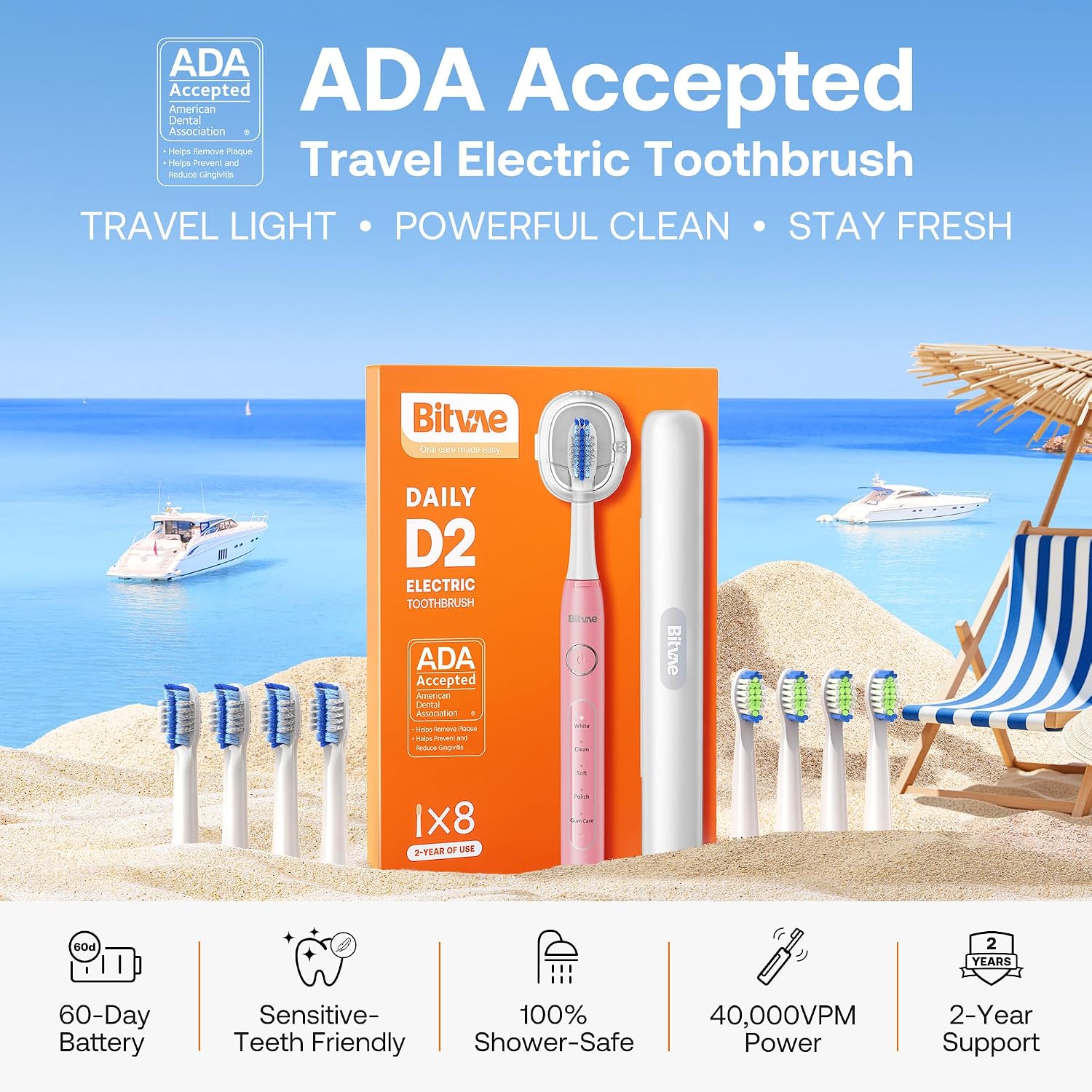 Thumbnail 1 de Bitvae Ultrasonic Toothbrush 60-Day Battery