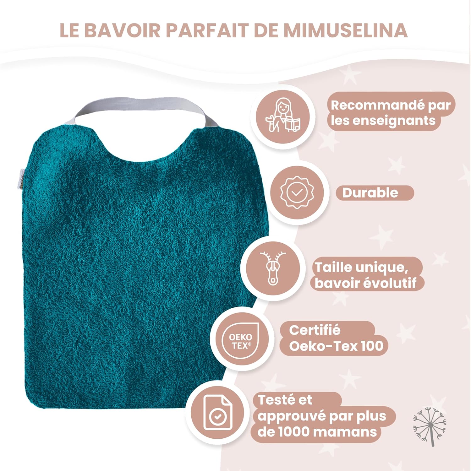 Thumbnail 6 de MIMUSELINA lot de 5 bavoirs bébé imperméables réutilisables en coton premium (éponge) avec élastique au cou