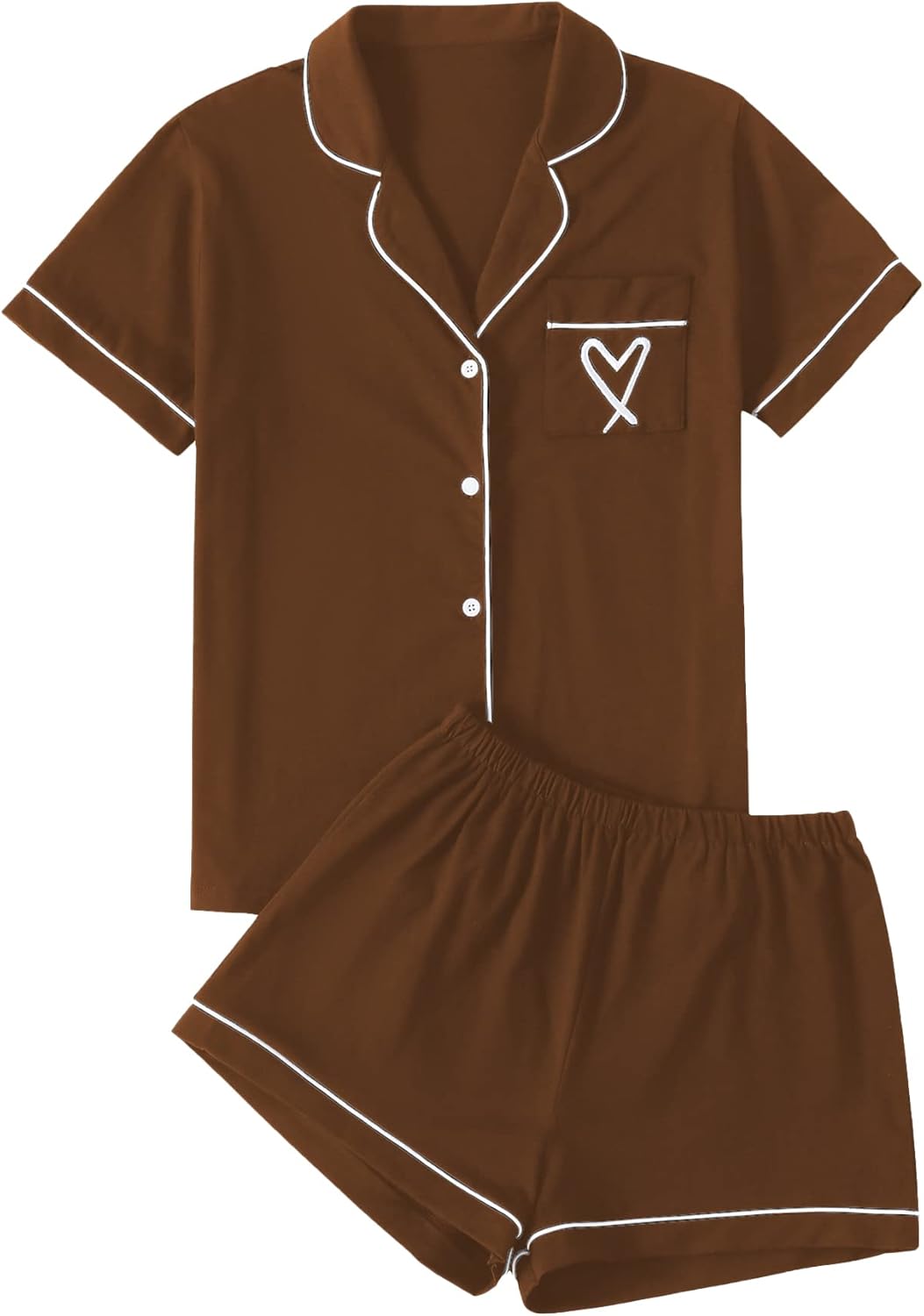 Thumbnail 4 de LYANER Women's Pajamas Set Heart Print Button Short Sleeve Shirt With Shorts Sleepwear