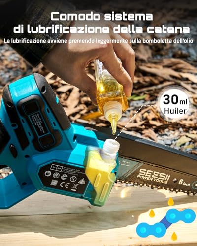 Detalle de SEESII 6 & 8 Mini Motosega Elettrica da Potatura 1000 W – 2-in-1 con lama da 6" e 8