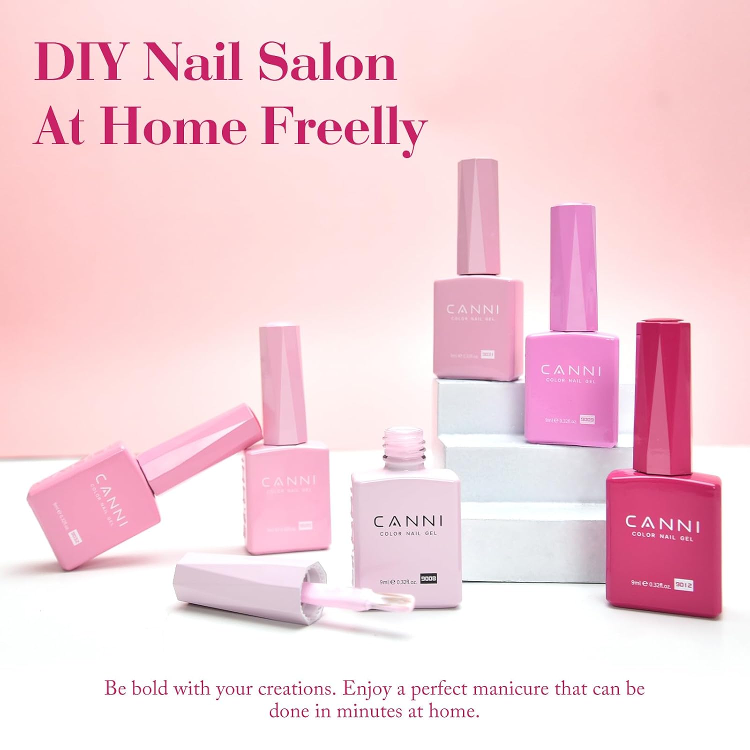 Detalle 2 de CANNI Pink Gel Nail Polish Set (6 Soft Rose & Light Pink Shades) with 3D Crystal Labels