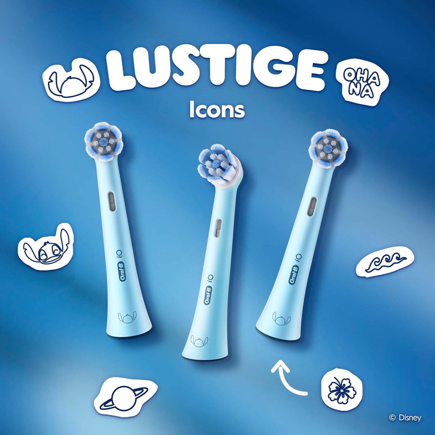 Detalle de Oral-B iO Kids 6+ Disney Stitch Aufsteckbürsten – 4er-Pack, sanft zu Zähnen und Zahnfleisch