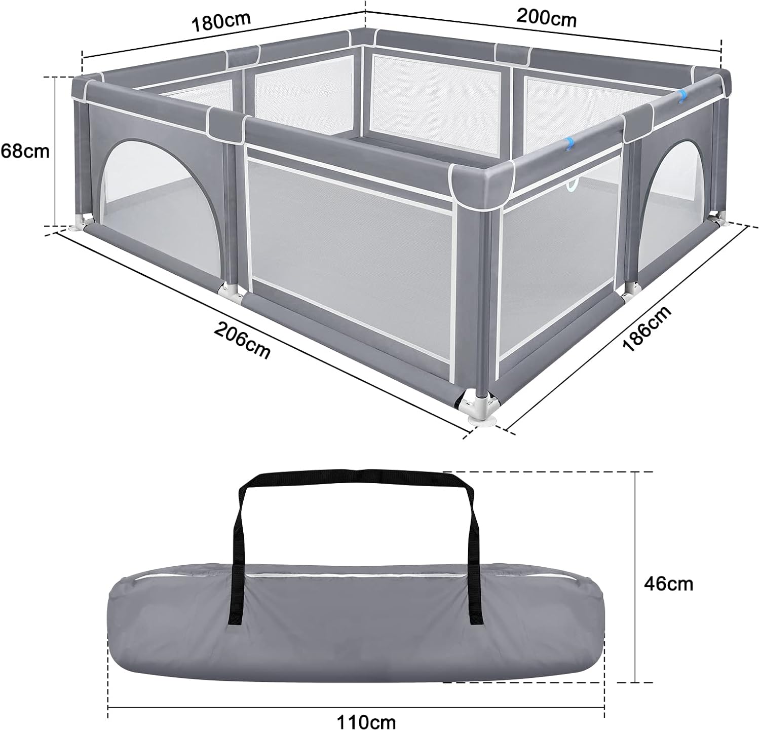Thumbnail 6 de ACXIN Baby Playpen 180 x 200 x 68 cm with Breathable Mesh and Non-Slip Base