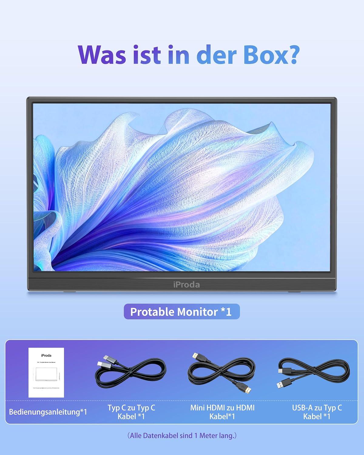 Thumbnail 6 de iProda Portable Monitor 15,6 Zoll – mobiler Full HD Bildschirm mit USB-C/HDMI, integriertem Standfuß, Lautsprecher und VESA-Kompatibilität