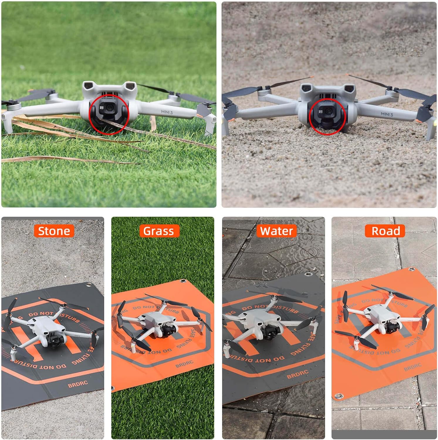 Detalle de BRDRC 50 cm Drohnen-Landeplatz - faltbar, wetterfest und doppelseitig (Orange/Grau) kompatibel mit DJI Mini 4 Pro, Air 3, Mavic 3, FPV u. a.