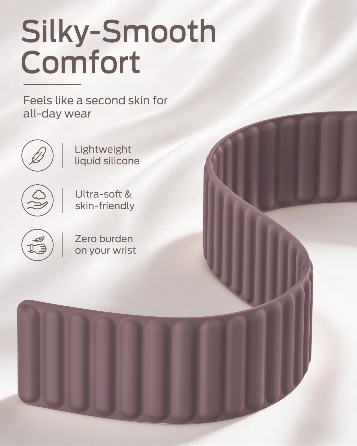 Detalle de Patented Magnetic Silicone Sport Band for Apple Watch (Series 11 to Ultra) — Two Size Options, Infinitely Adjustable Magnetic Lock
