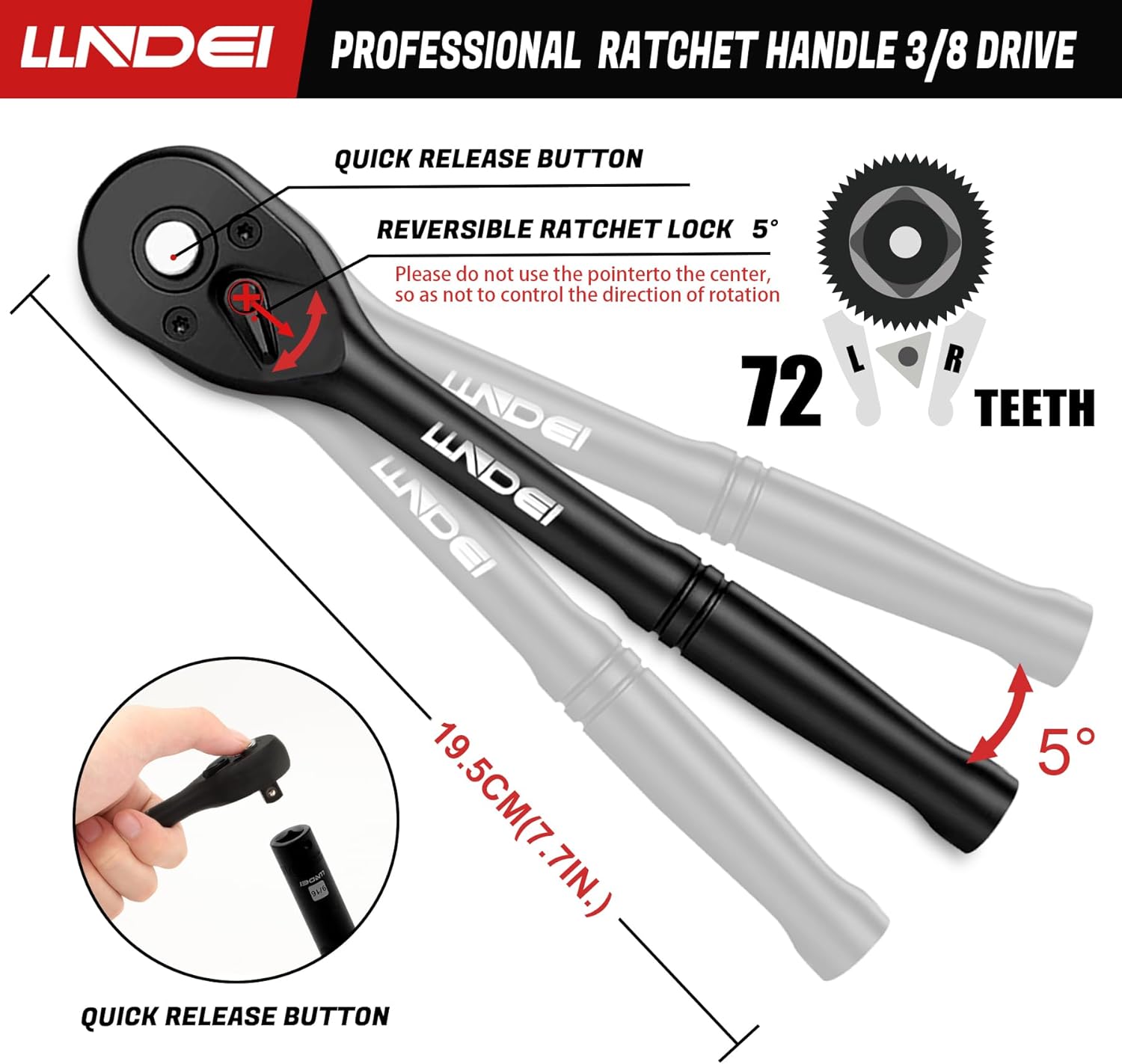 Thumbnail 4 de LLNDEI 3/8" Drive Impact Socket Set (SAE Standard + Metric, 95-Piece, 6-Point, CR-V)