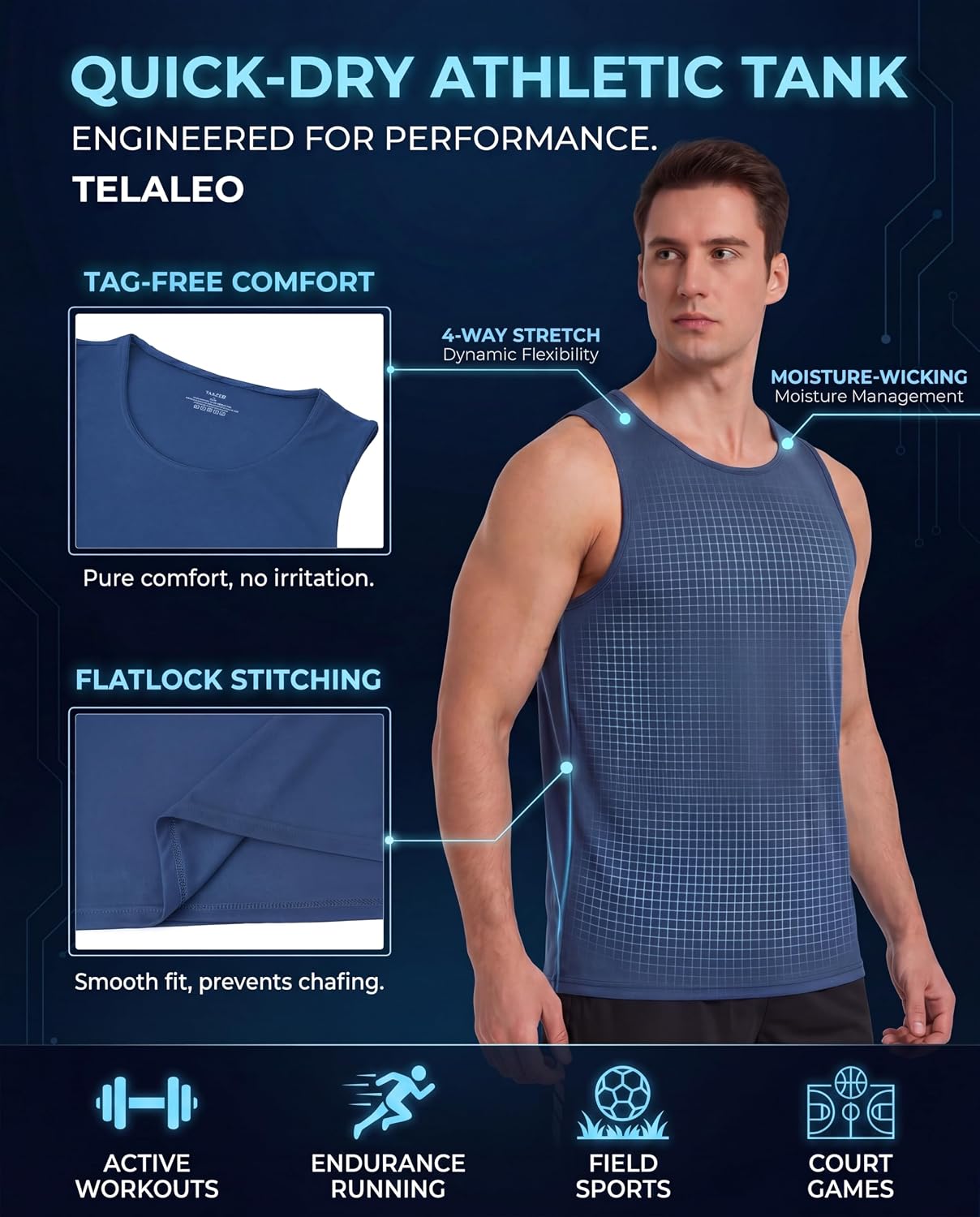 Detalle de TELALEO 5 Pack Men's Workout Tank Tops with Mesh, Quick-Dry Comfort