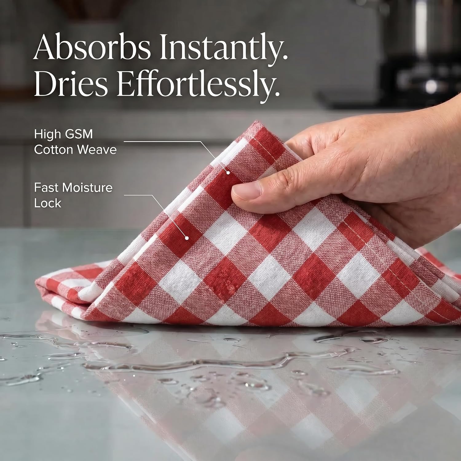Detalle de Urban Villa Buffalo Checks Rust Kitchen Towels Set of 6 (20x30) — 100% Cotton, Mitered Corners