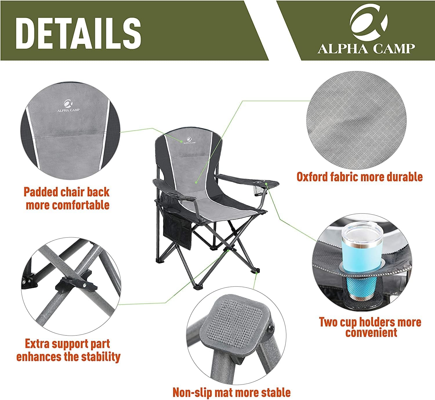 Thumbnail 3 de Alpha Camp Heavy Duty Camping Chair 160kg
