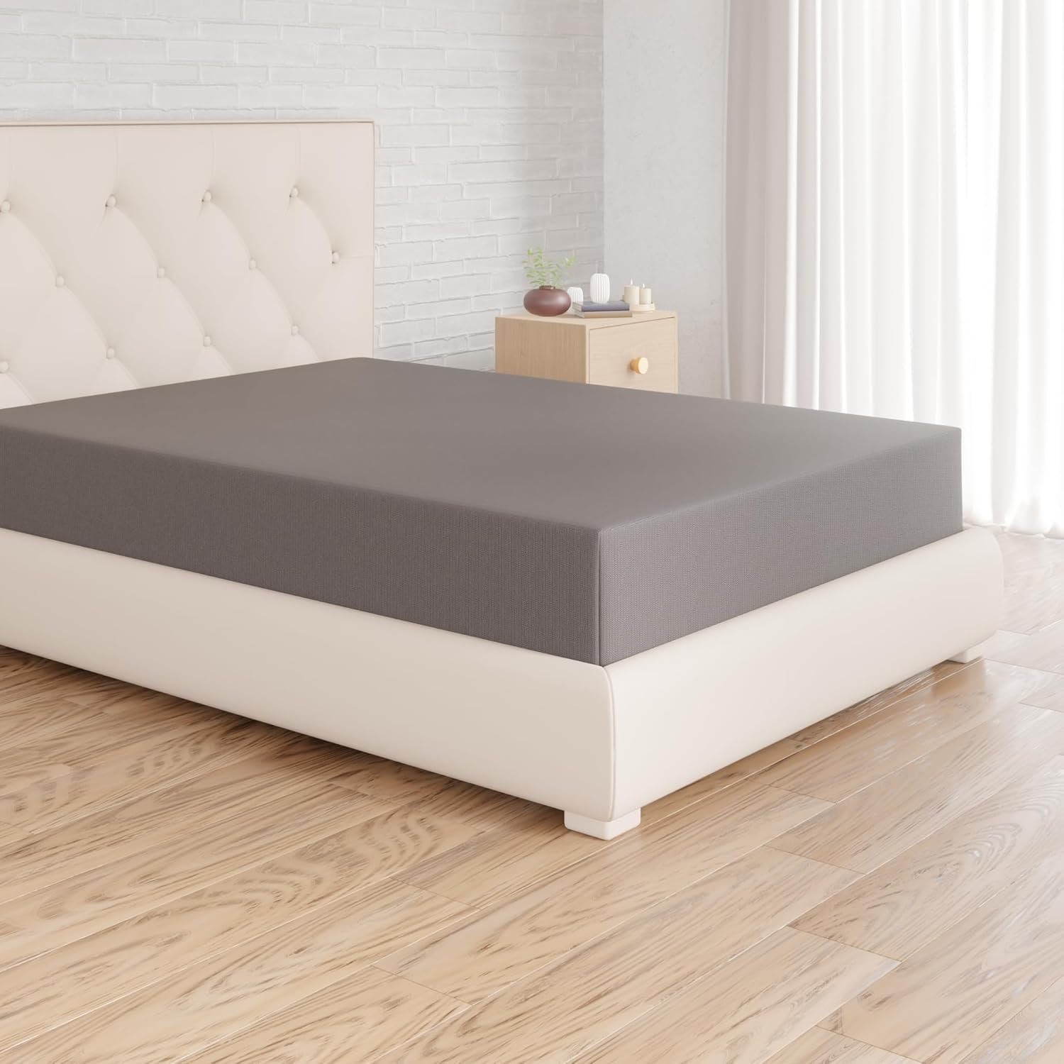 Detalle de Amazon Basics Jersey Spannbettlaken 180 x 200 cm, dunkelgrau – 100% Baumwolle