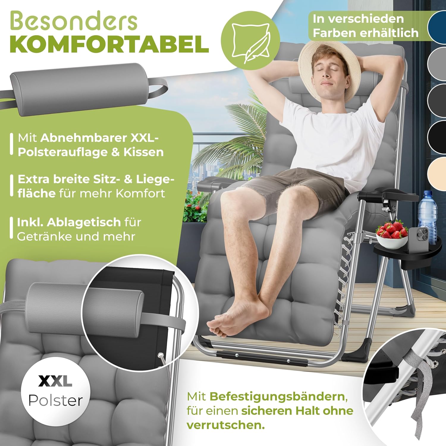 Thumbnail 2 de KESSER Sonnenliege Liegestuhl Klappbar & Wetterfest – XXL Liegefläche, 200 kg Belastbarkeit, Zero-Gravity-Erlebnis