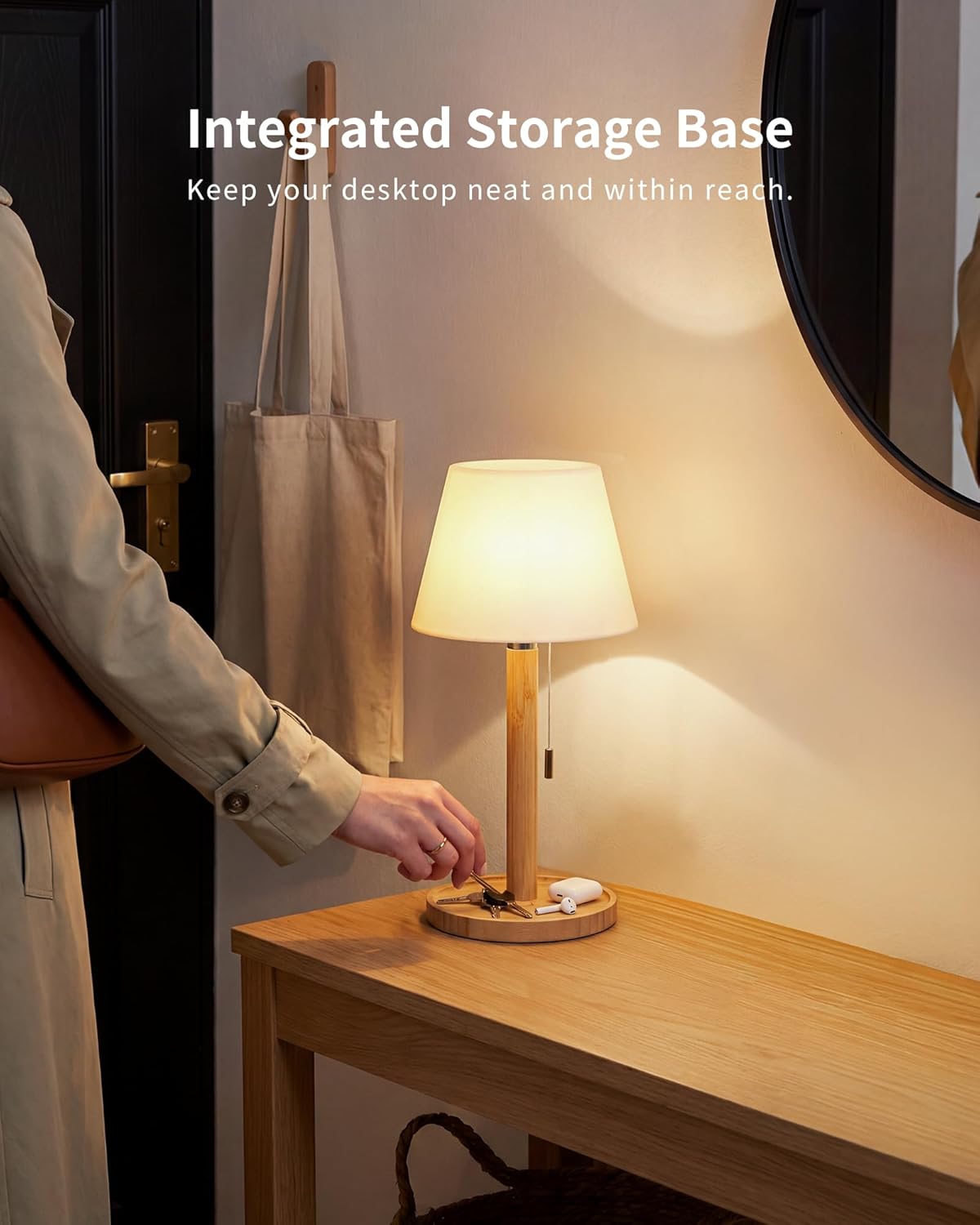 Thumbnail 1 de LuminexDesigns Rechargeable LED Table Lamp – Bamboo, Cordless with Pull-Chain, 3 Colour Temperatures (3000K-6000K)