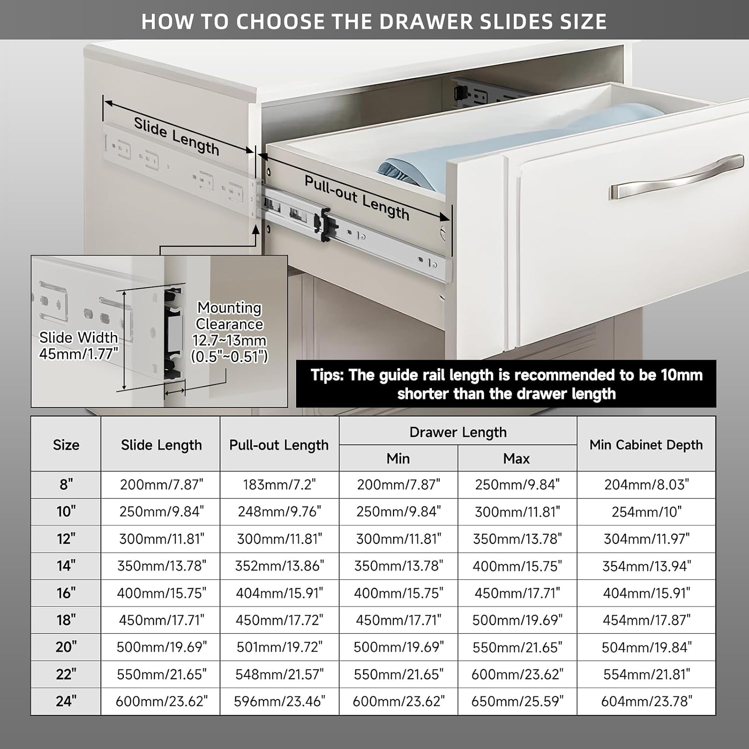 Detalle 2 de AOLISHENG Drawer Runners 500mm 45kg load ๐