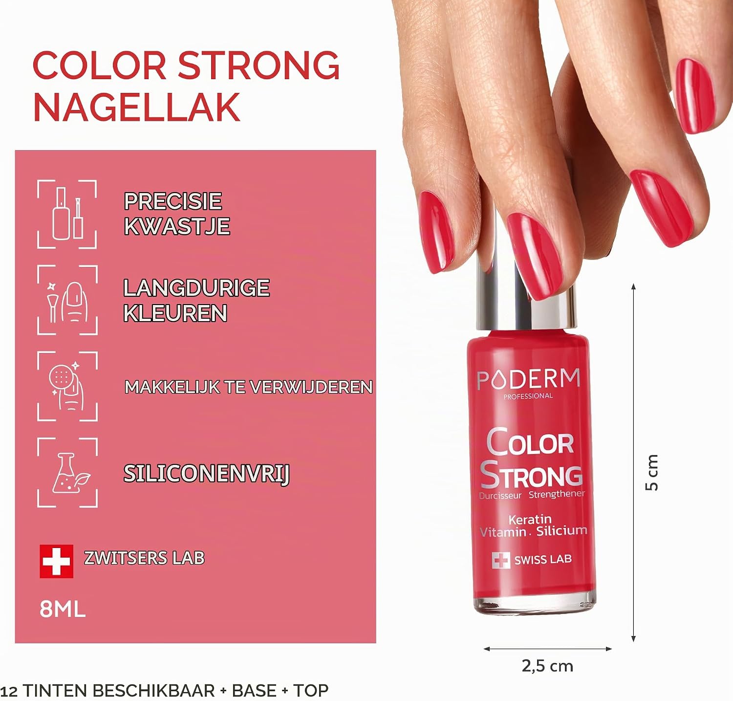 Detalle de PODERM Nail Strengthener Polish Red Rose – nagelversterkende lak met biotine