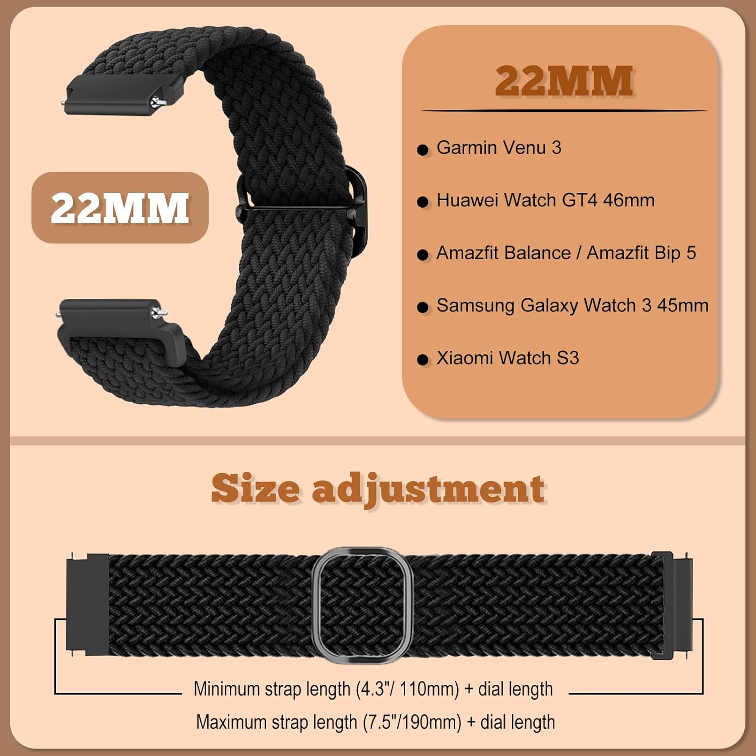 Thumbnail 1 de MaEiol 22 mm Nylon-Armband (geflochten) für Huawei Watch GT/GT Runner, Garmin Venu/Forerunner & mehr – Schnellwechsel