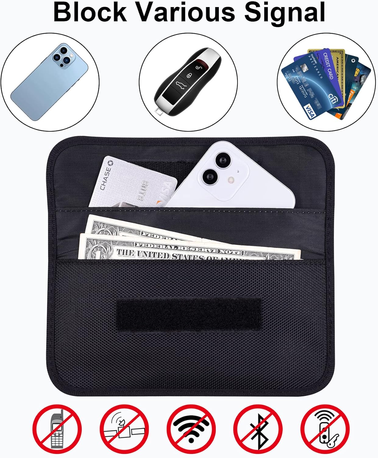 Detalle de wisdompro RFID Signal Blocking Bag (Faraday pouch) for cell phones and car keys, black