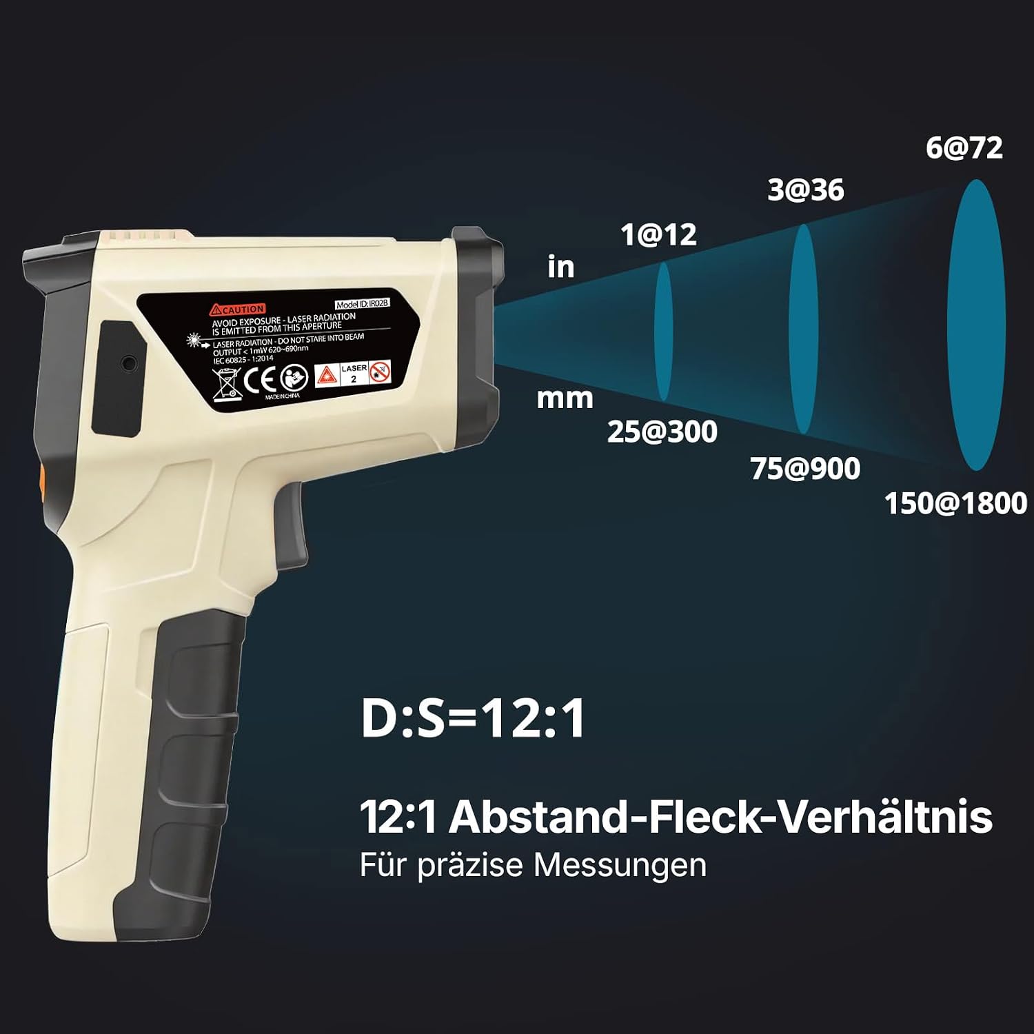 Detalle de Infrarot Thermometer von Tilswall – -50 bis 800 °C, K-Sonde, LCD Display (nicht für Menschen)