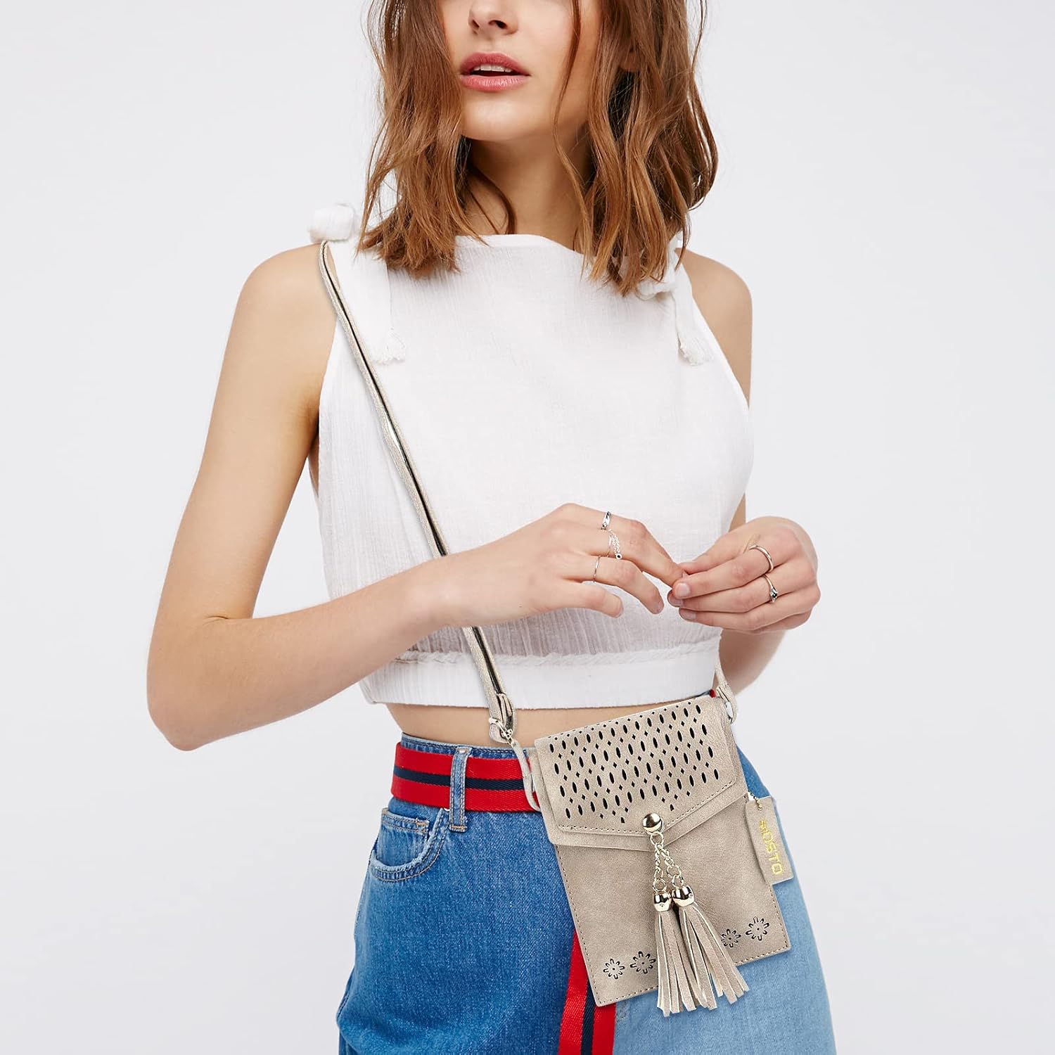 Detalle de seOSTO crossbody phone bag purse for women & teenage girls — small phone wallet crossbody with tassels