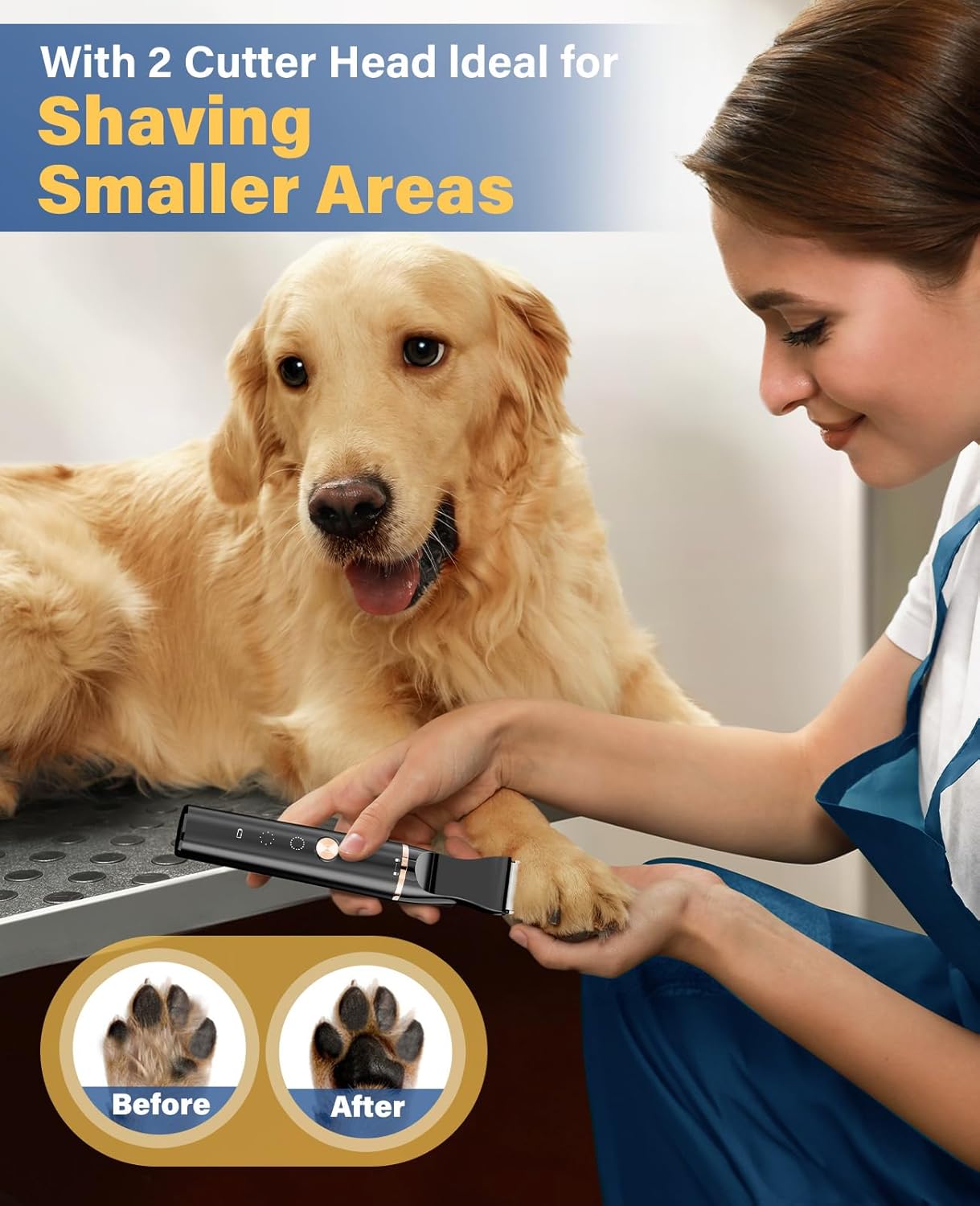 Detalle de Oneisall 3 in 1 Tosatrice per Cani: lame in acciaio, silenziosa e wireless per mantelli spessi