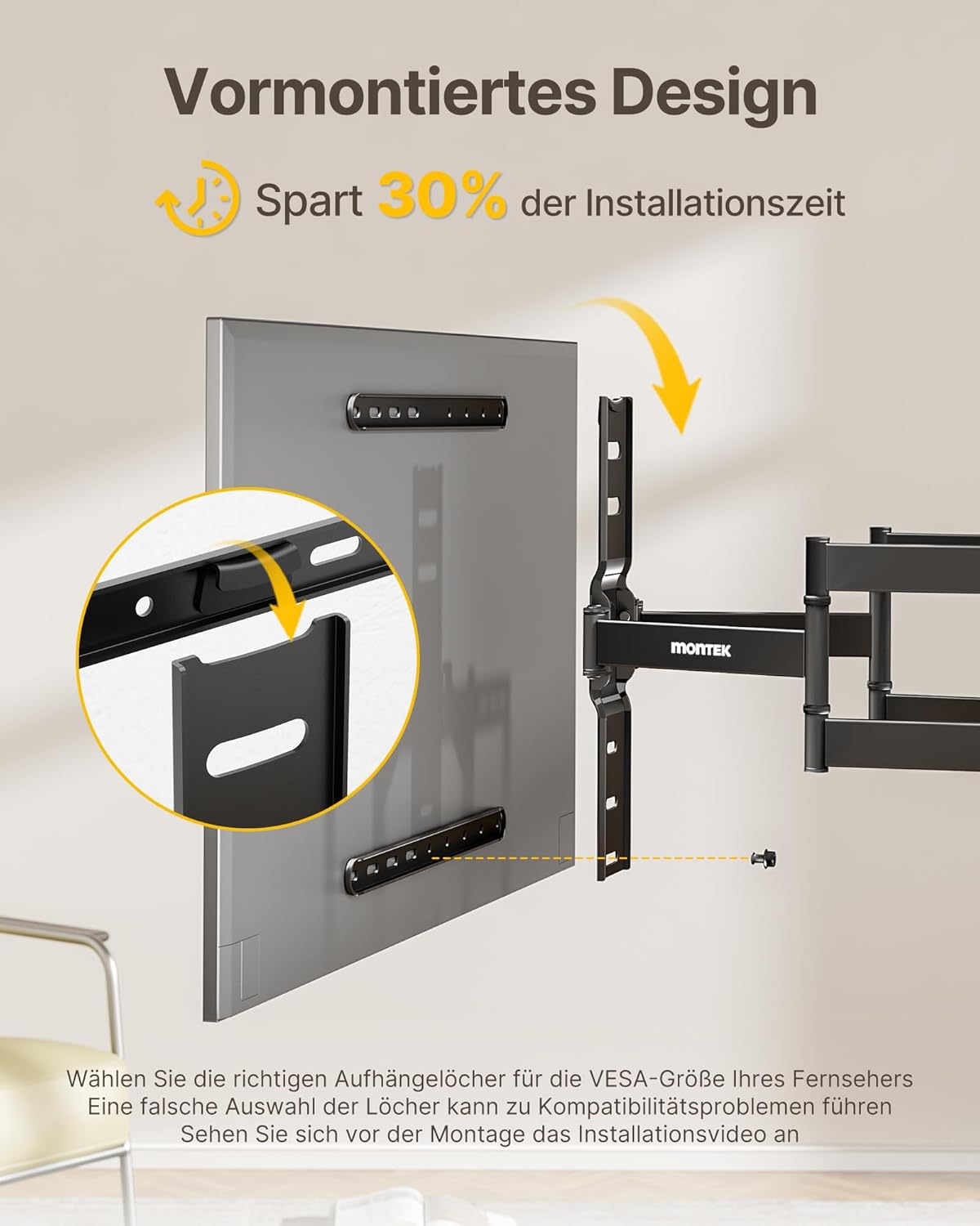 Thumbnail 6 de monTEK 1.1" Ultra Slim TV Wandhalterung 37–75 Zoll – bis 60 kg, voll beweglich, max. VESA 400x400
