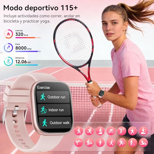Detalle de Reloj Inteligente Mingtawn para Mujer con 7 Correas y Llamadas Bluetooth – 1,83", 100+ Modos Deportivos, SpO2, Sueño y Salud femenina
