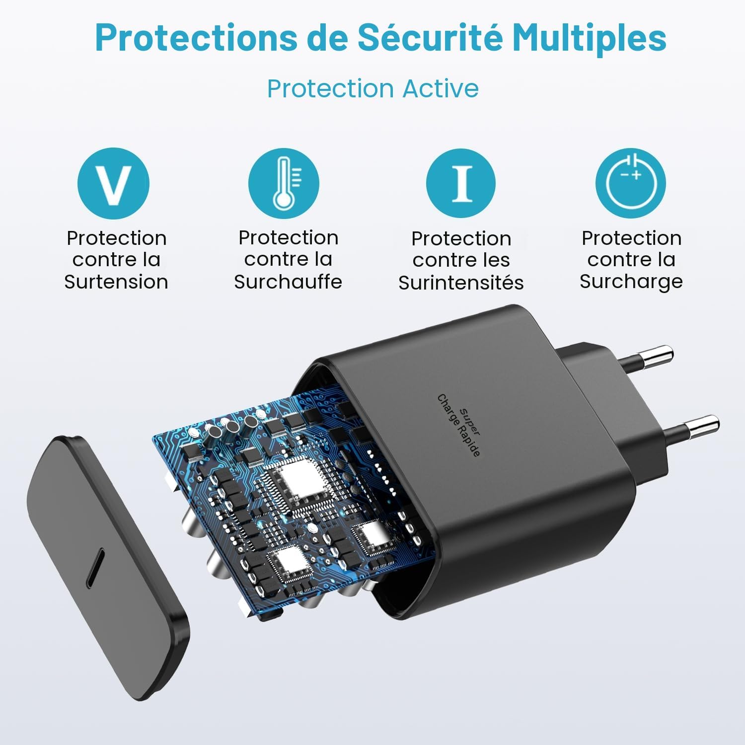 Detalle de Chargeur USB C 45W rapide pour Samsung Galaxy et câble tressé 3 m – sécurité et performance