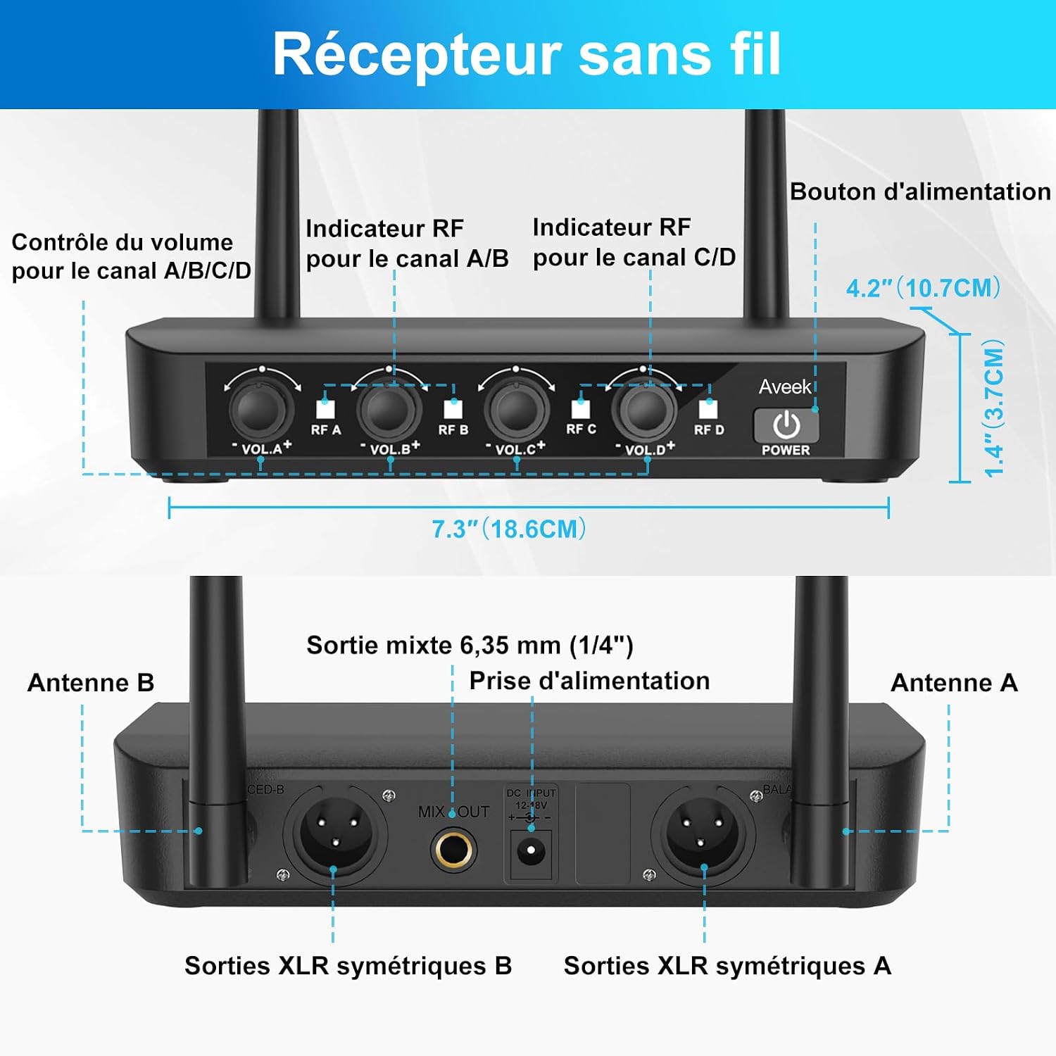 Thumbnail 6 de Aveek PRO-06 draadloos microfoonsysteem met 4 microfoons, UHF en 80 m bereik