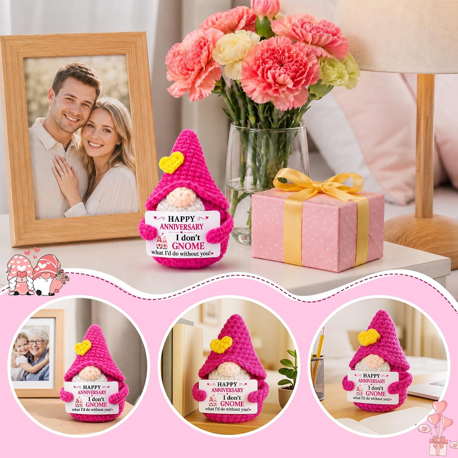 Thumbnail 6 de XgiftCreat HM012-doll Anniversary Crochet Gnome, Pink Knitted Keepsake