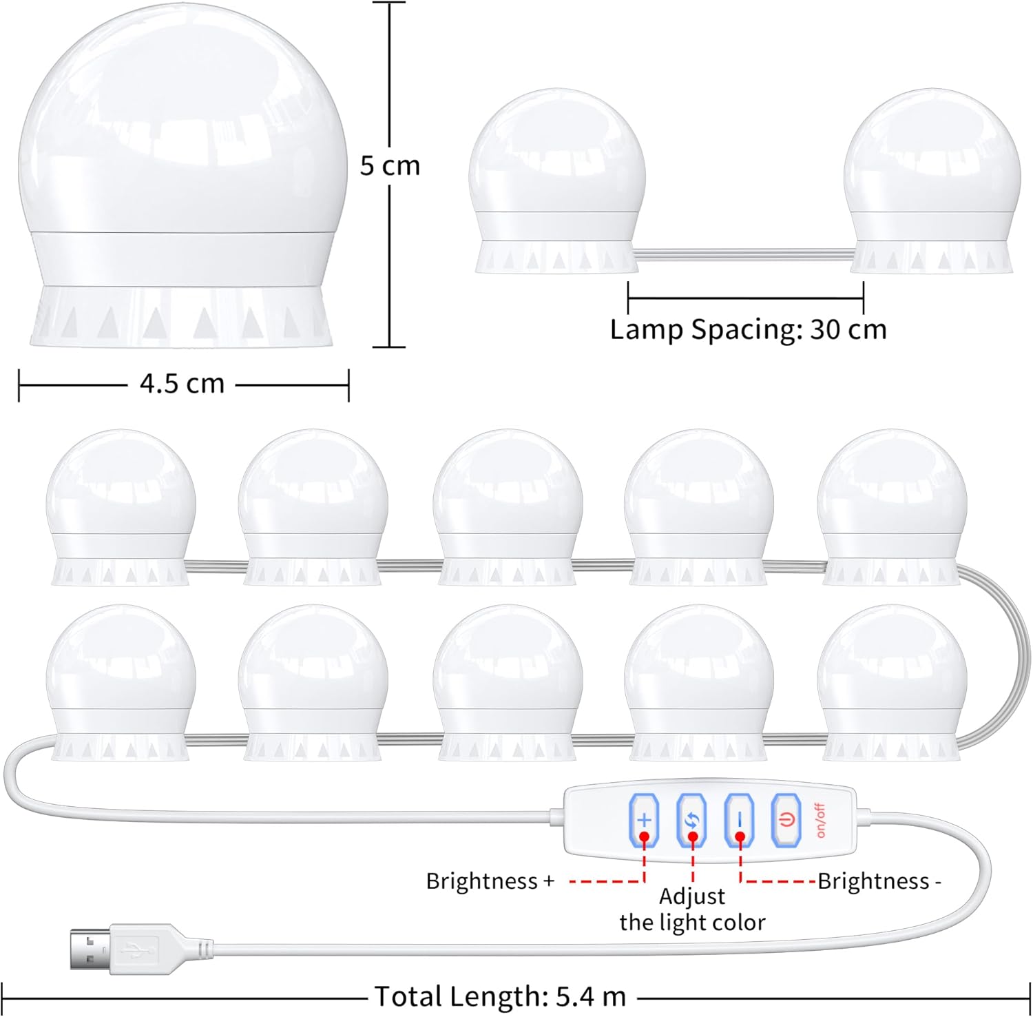 Thumbnail 1 de daphomeu Aktualisierte Version LED-Spiegelleuchte mit 3 Farben, dimmbar – Schminklicht fürs Bad- oder Kosmetikspiegel