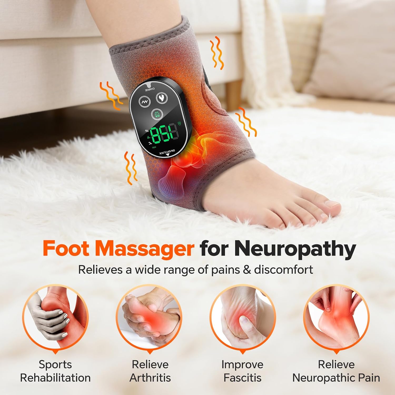 Detalle 1 de Cordless Heated Foot and Ankle Massager, 3000mAh, 6 Heat Levels, 3 Vibration Modes