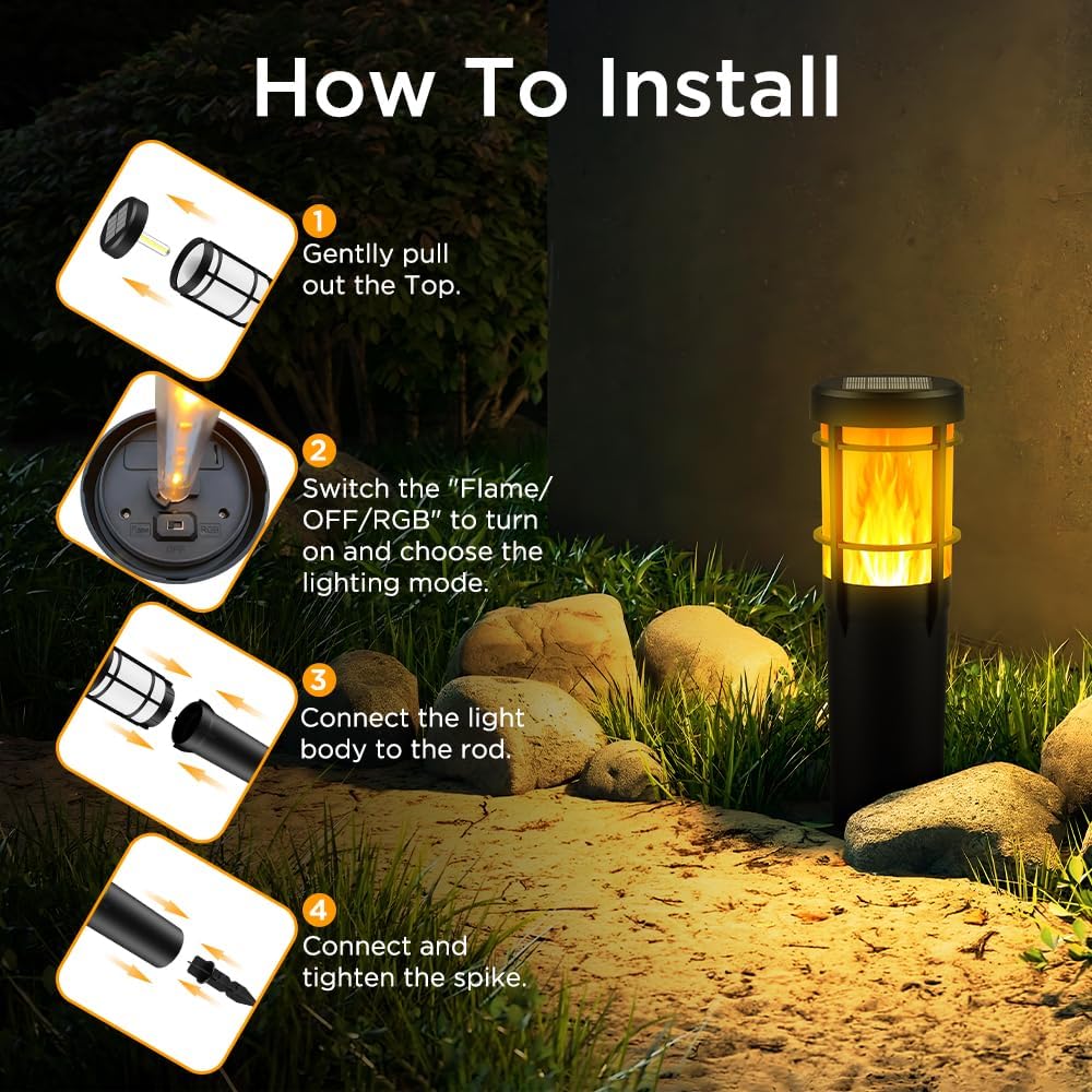 Thumbnail 6 de Ainostone Solarlampen für Außen (4er-Set) – Solar-Fackeln mit Flammeneffekt & RGBW, IP65