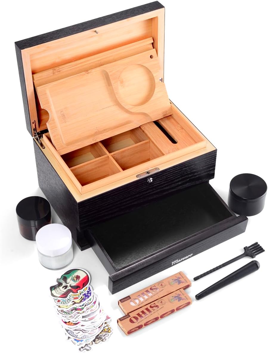 Detalle 2 de Marvero Marvero-Bamboo-01 bamboe opbergdoos met rolplateau en magnetische lade