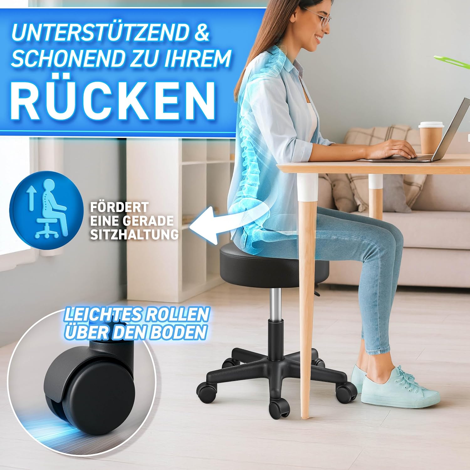 Thumbnail 5 de TRESKO Rollhocker höhenverstellbar 47-60 cm