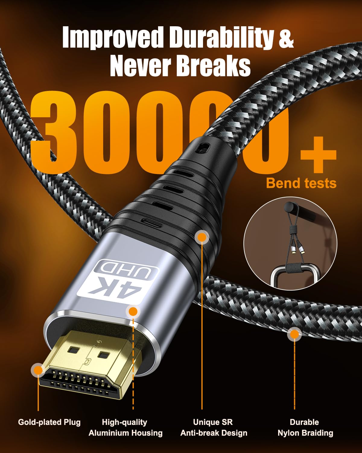 Thumbnail 4 de TEFLOTY 4K HDMI Kabel 10 m (HDMI 2.0, 4K@60Hz, 18 Gbps) mit Ethernet/Audio Rückkanal, ARC & HDR