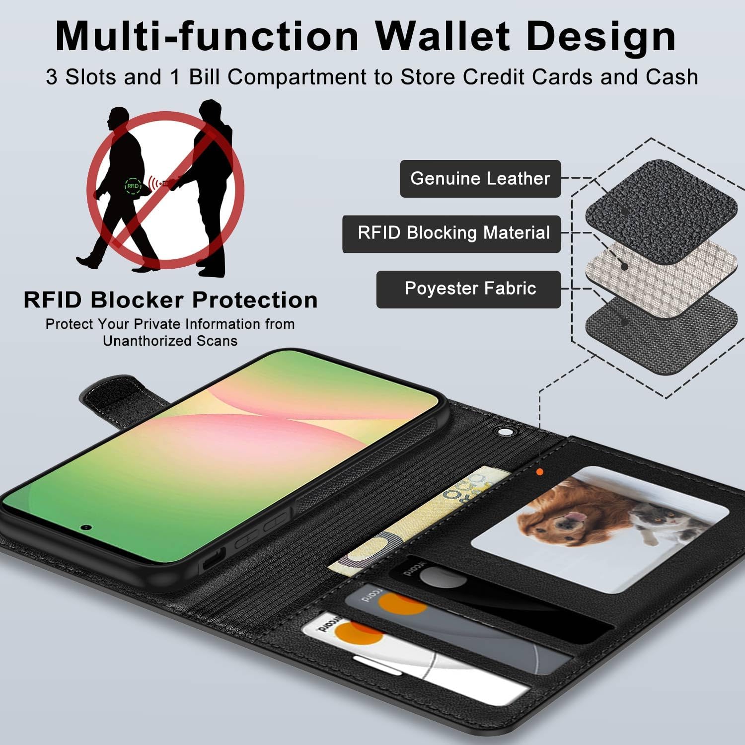Thumbnail 3 de XTCASE Cover Magnetica 2-in-1 per Samsung Galaxy A57 – Portafoglio in pelle PU, chiusura magnetica e supporto, Nero