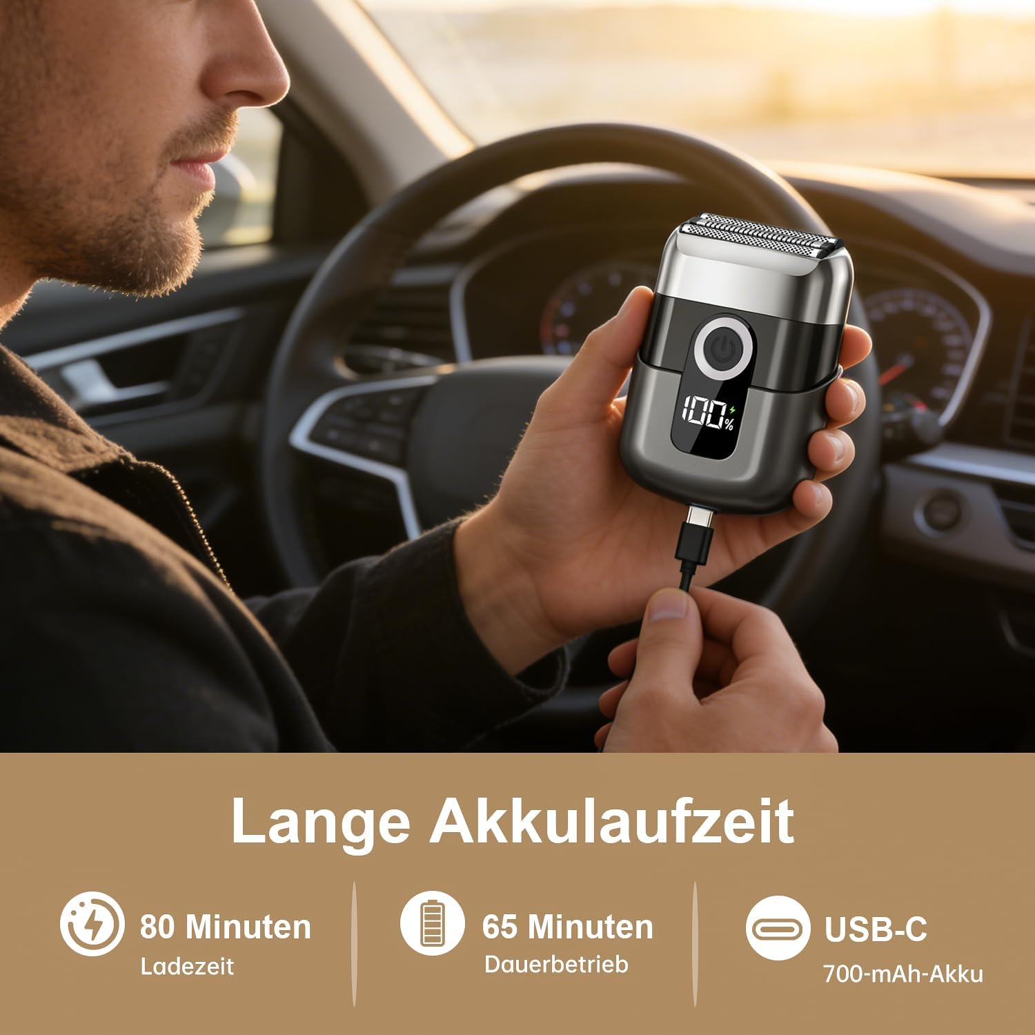 Detalle 2 de FNITAER Elektrisch Folienrasierer Herren – kompakter Reisebegleiter mit USB-C, IPX7