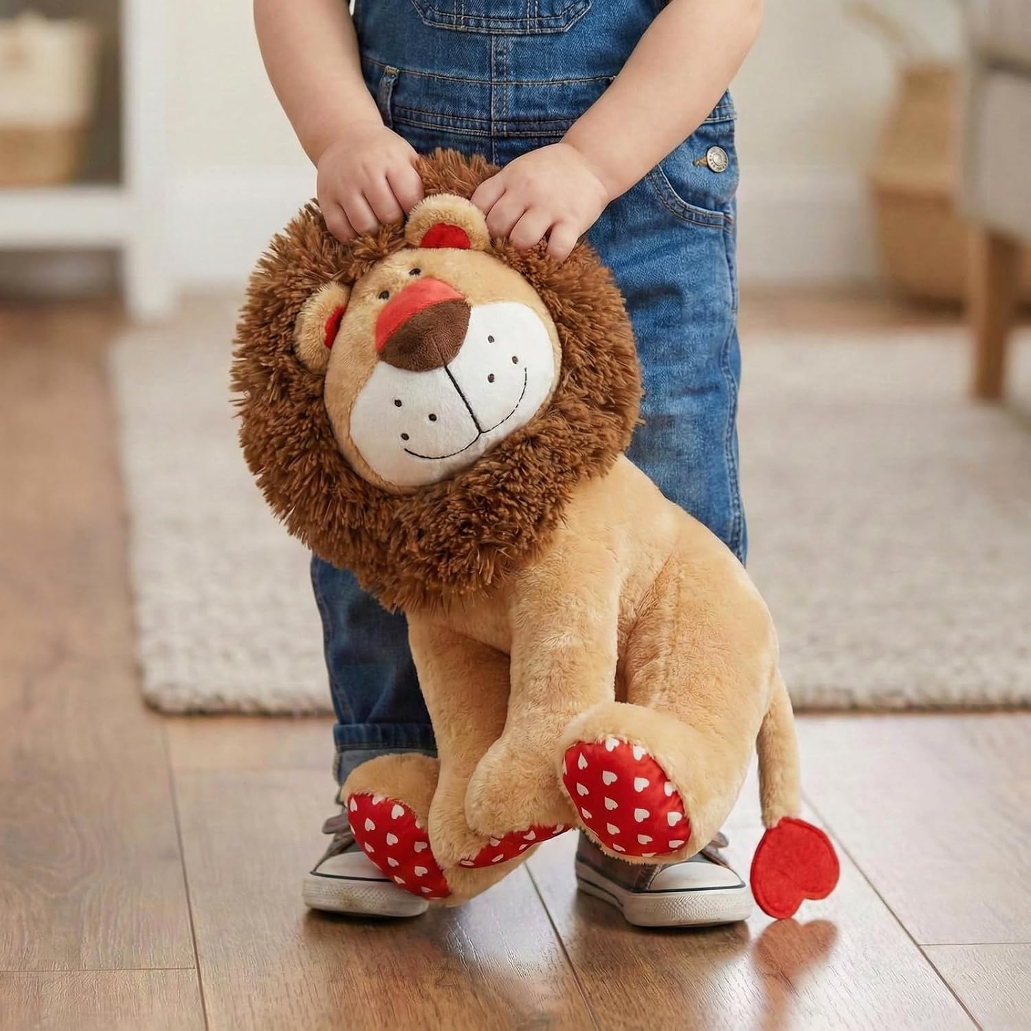 Detalle de WEIGEDU Love Lion Stofftier König Löwe, 35 cm – Mähne aus einem Stück, Herzmuster an Schwanz & Pfoten
