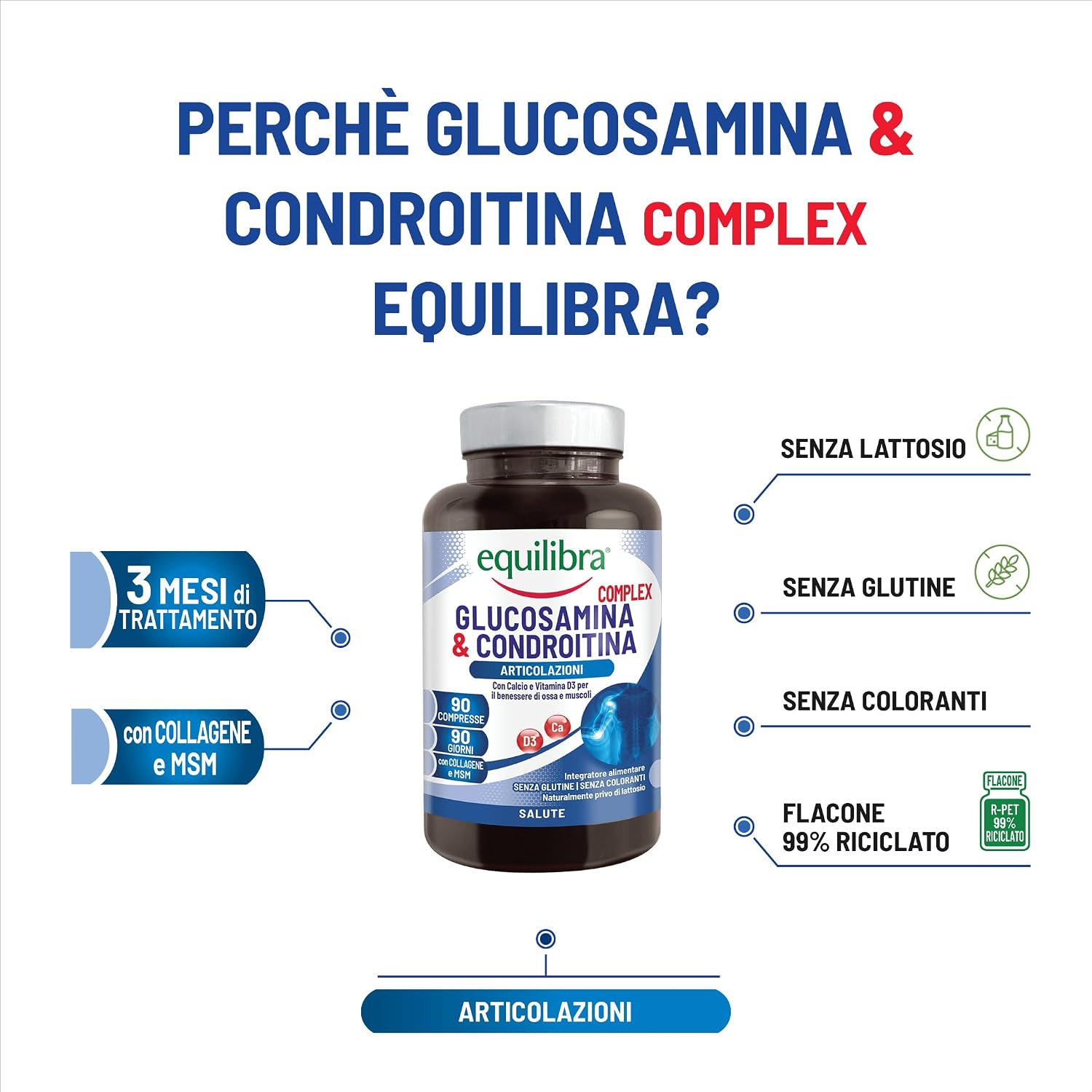 Detalle de Equilibra Glucosamina & Condroitina Complex 90 compresse đź’Š